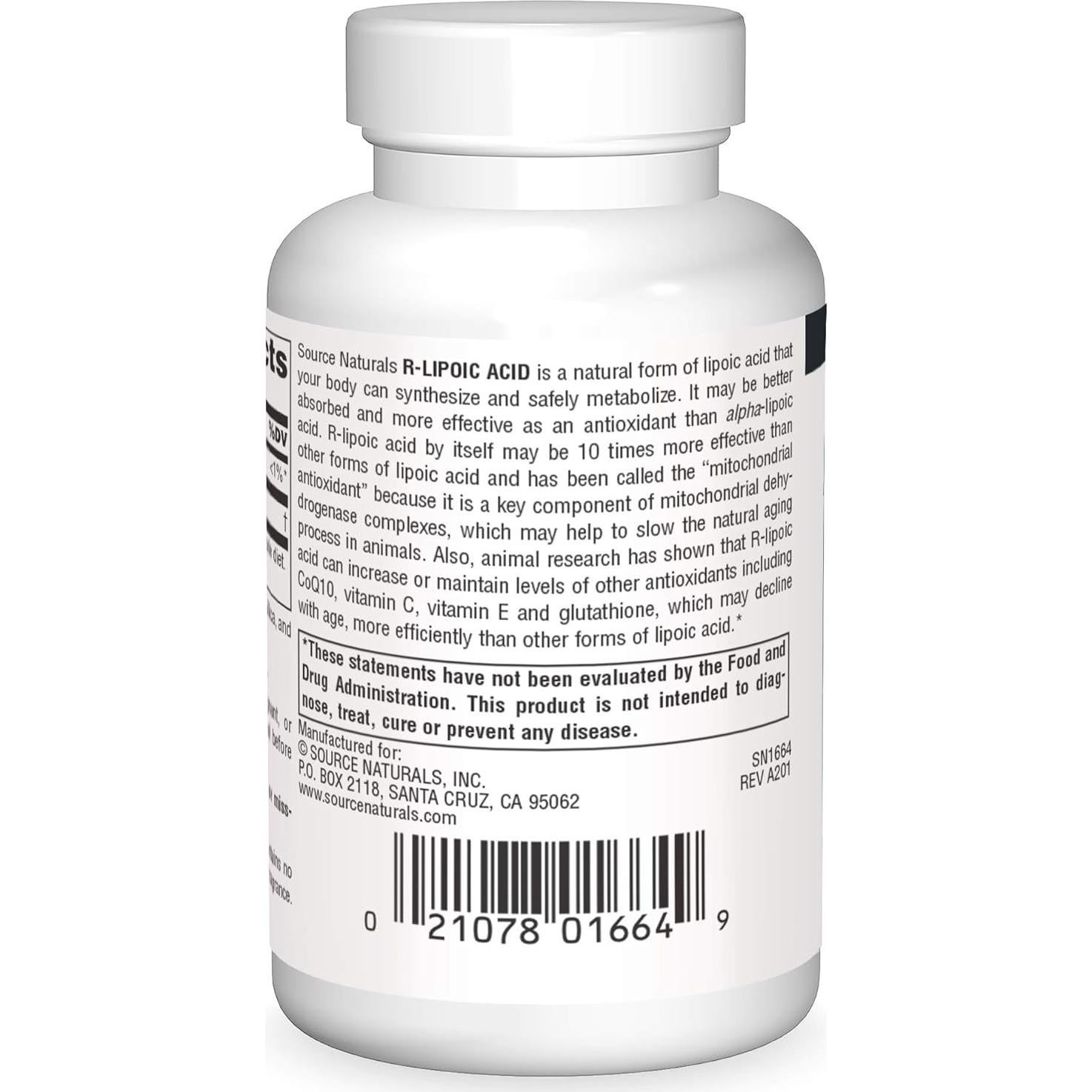 Suplemento R-Acido Lipoico Source Naturals 100mg 60 Tabletas