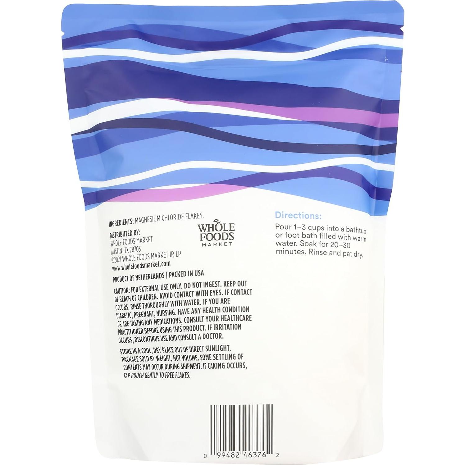Copos de Cloruro de Magnesio Whole Foods 907g - Remojo y Baños