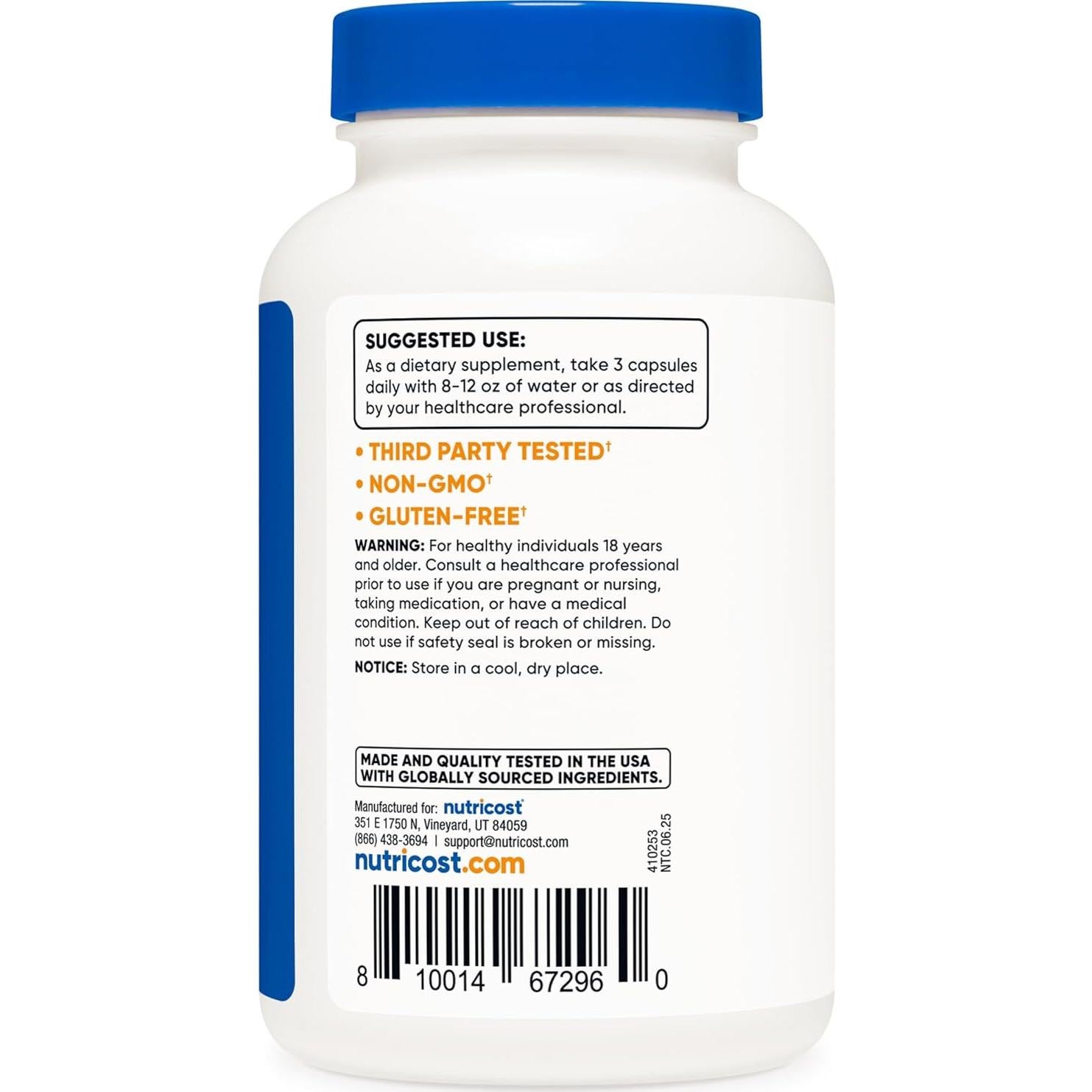 Malato de Magnesio Nutricost 2100mg 180 Cápsulas Veganas