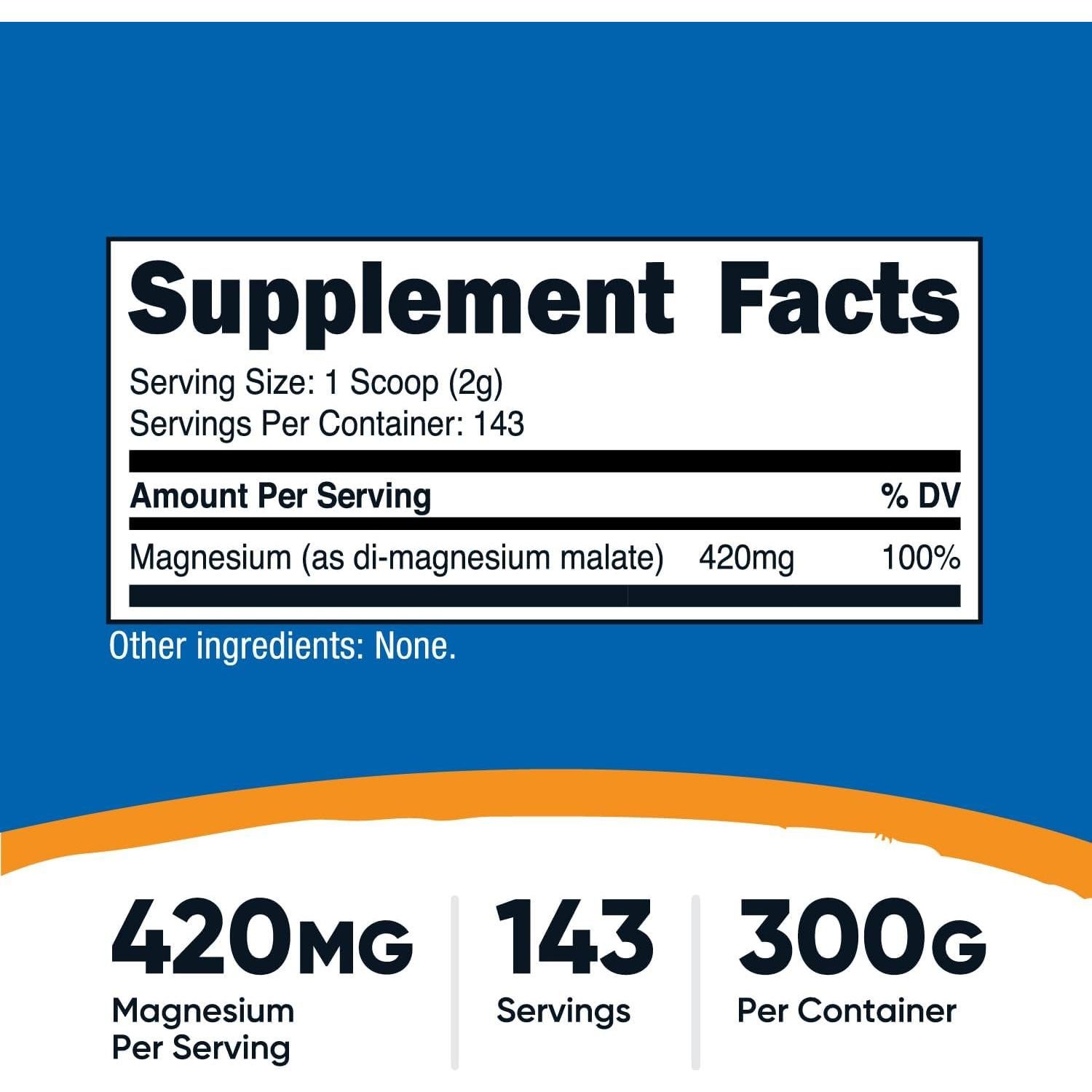 Polvo de Malato de Magnesio Nutricost 300g - 420mg por Porción