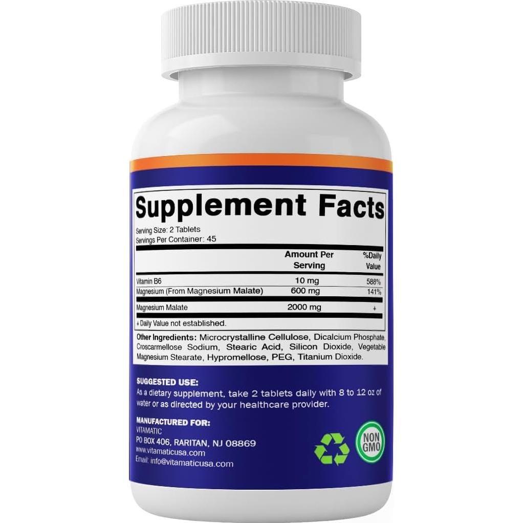 Suplemento de Magnesio Vitamatic 2000mg - 90 Tabletas Vegetarianas