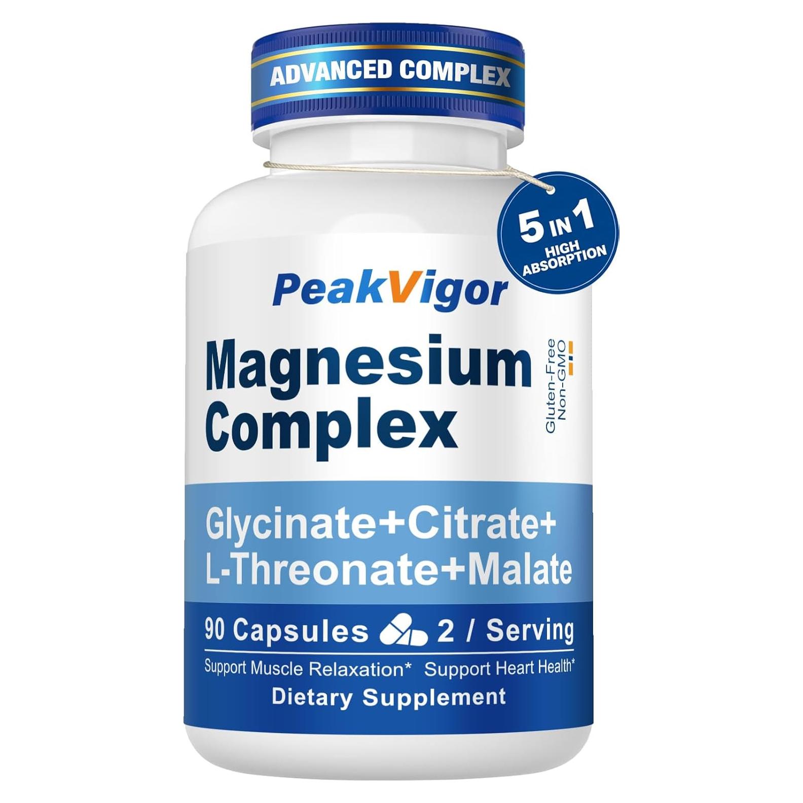 Complejo de Magnesio 976mg PeakVigor con Vitamina B6 90 Cápsulas