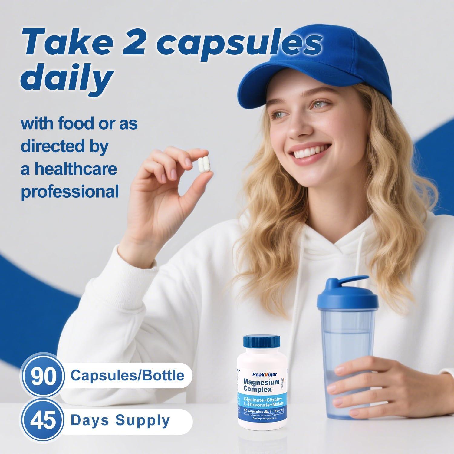 Complejo de Magnesio 976mg PeakVigor con Vitamina B6 90 Cápsulas