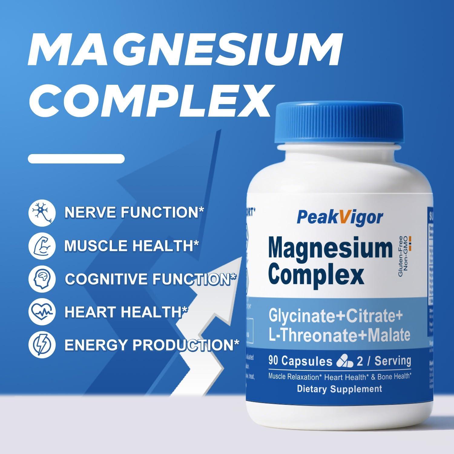 Complejo de Magnesio 976mg PeakVigor con Vitamina B6 90 Cápsulas