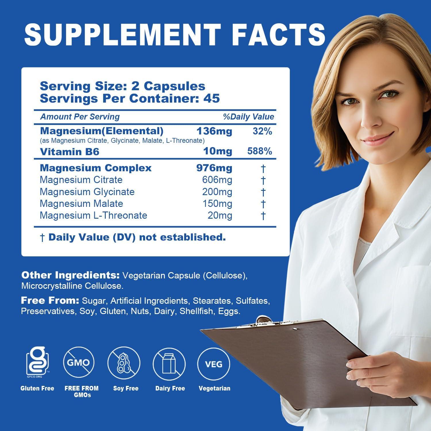 Complejo de Magnesio 976mg PeakVigor con Vitamina B6 90 Cápsulas