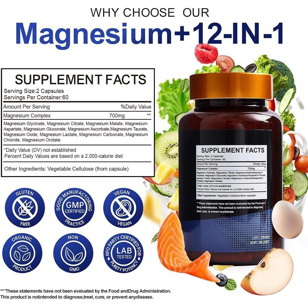 Complejo de Magnesio 700mg Vccvaa - 12 Tipos de Magnesio - 120 Cápsulas