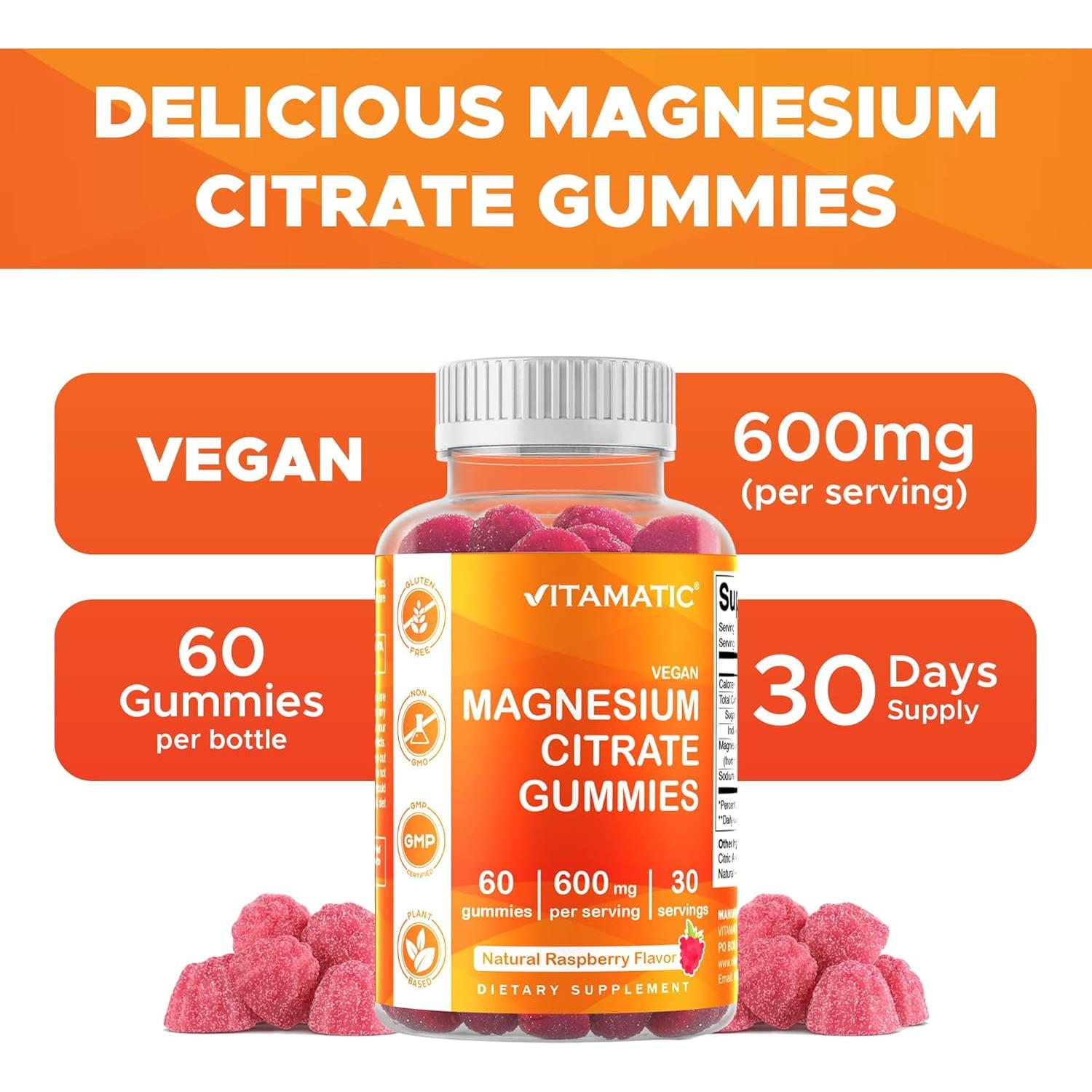 Gomitas de Magnesio Vitamatic 600mg - 60 Unidades - Sabor Frambuesa