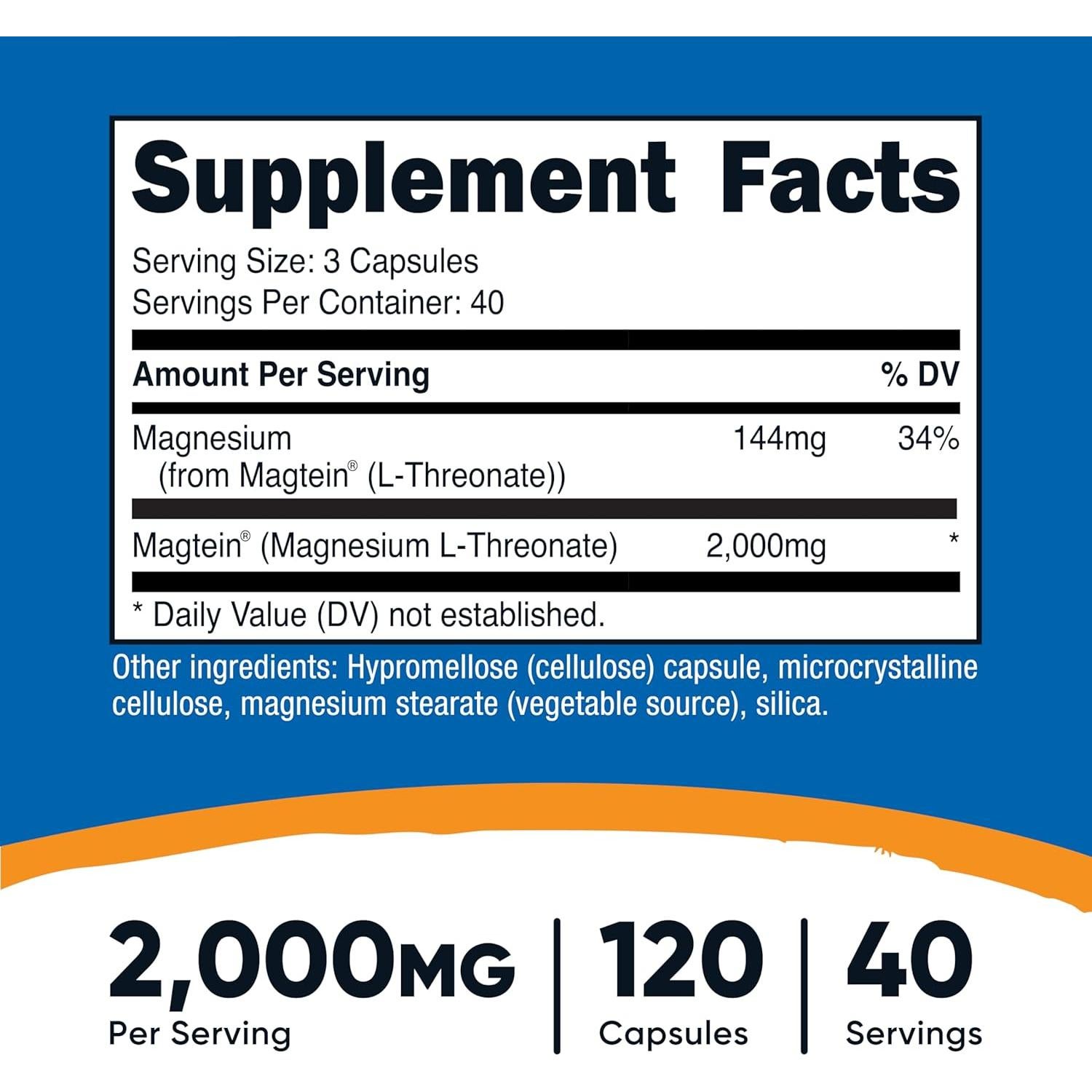Nutricost Magnesio L-Treonato 2000mg 120 Cápsulas Sin OGM