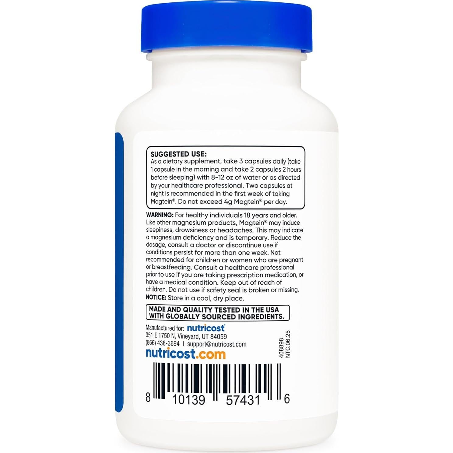 Nutricost Magnesio L-Treonato 2000mg 90 Cápsulas Vegetariano