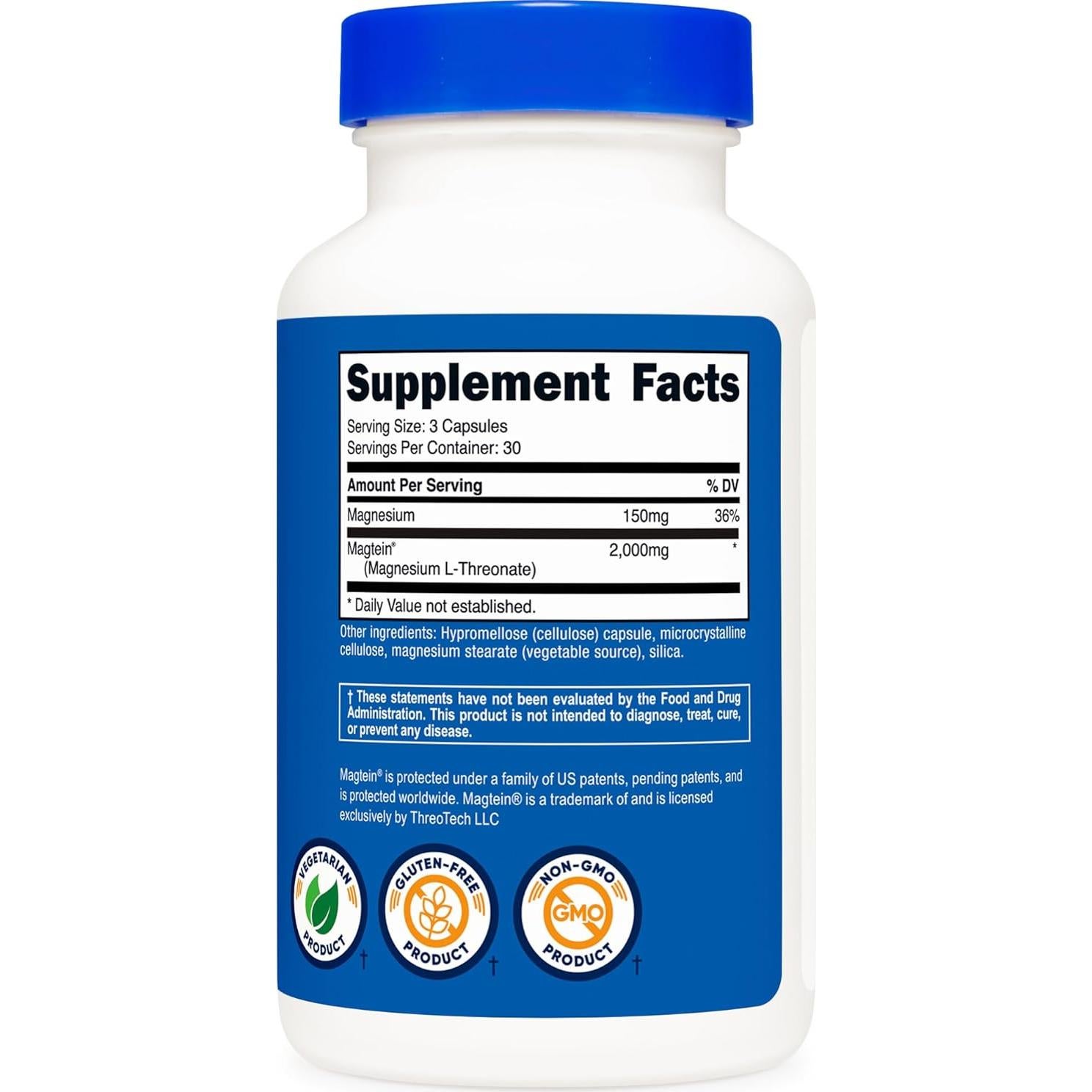 Nutricost Magnesio L-Treonato 2000mg 90 Cápsulas Vegetariano