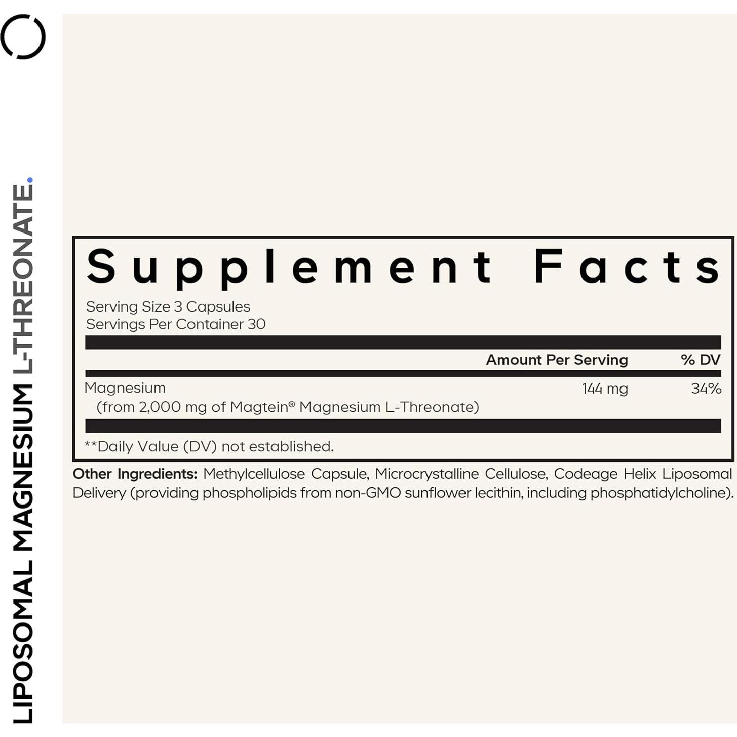 Suplemento de Magnesio L-Treonato Liposomal Codeage 90 Cápsulas