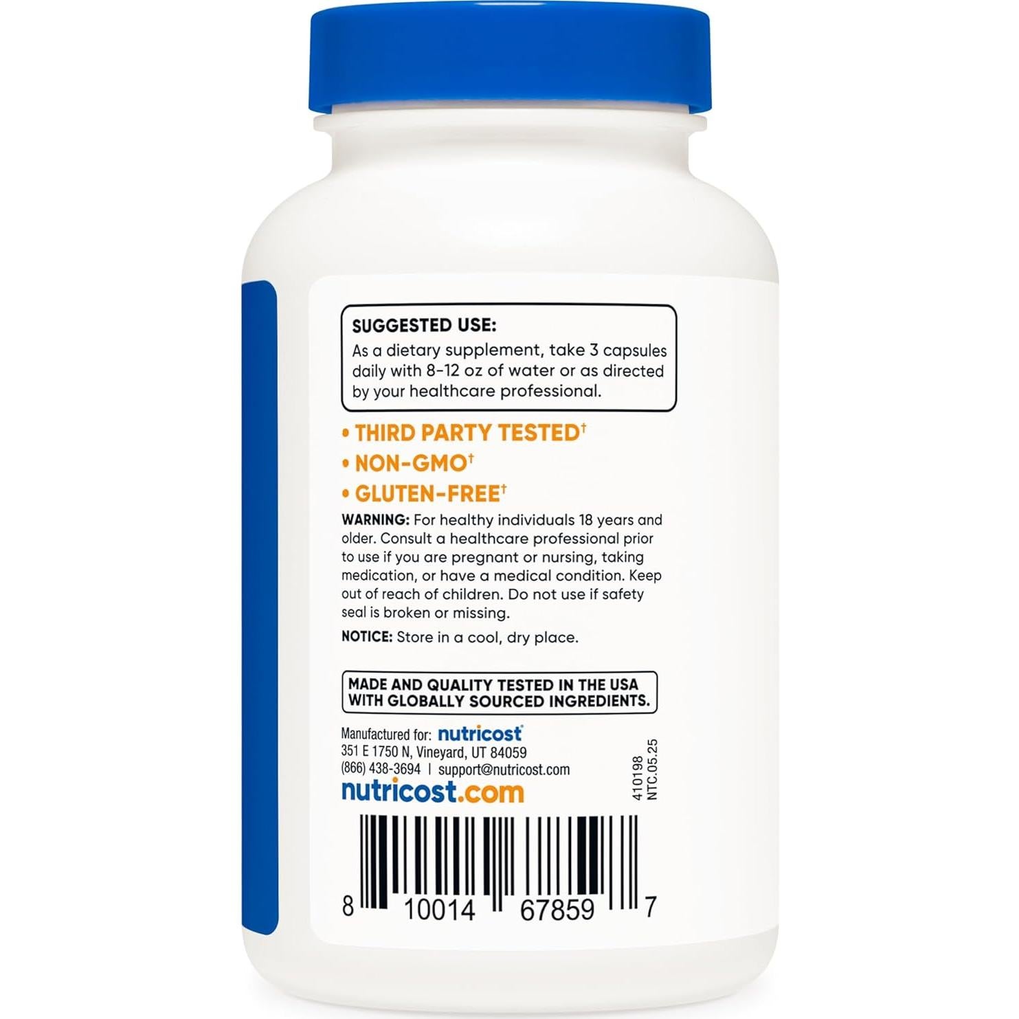 Cápsulas de Taurato de Magnesio Nutricost 1500mg 240 Unidades