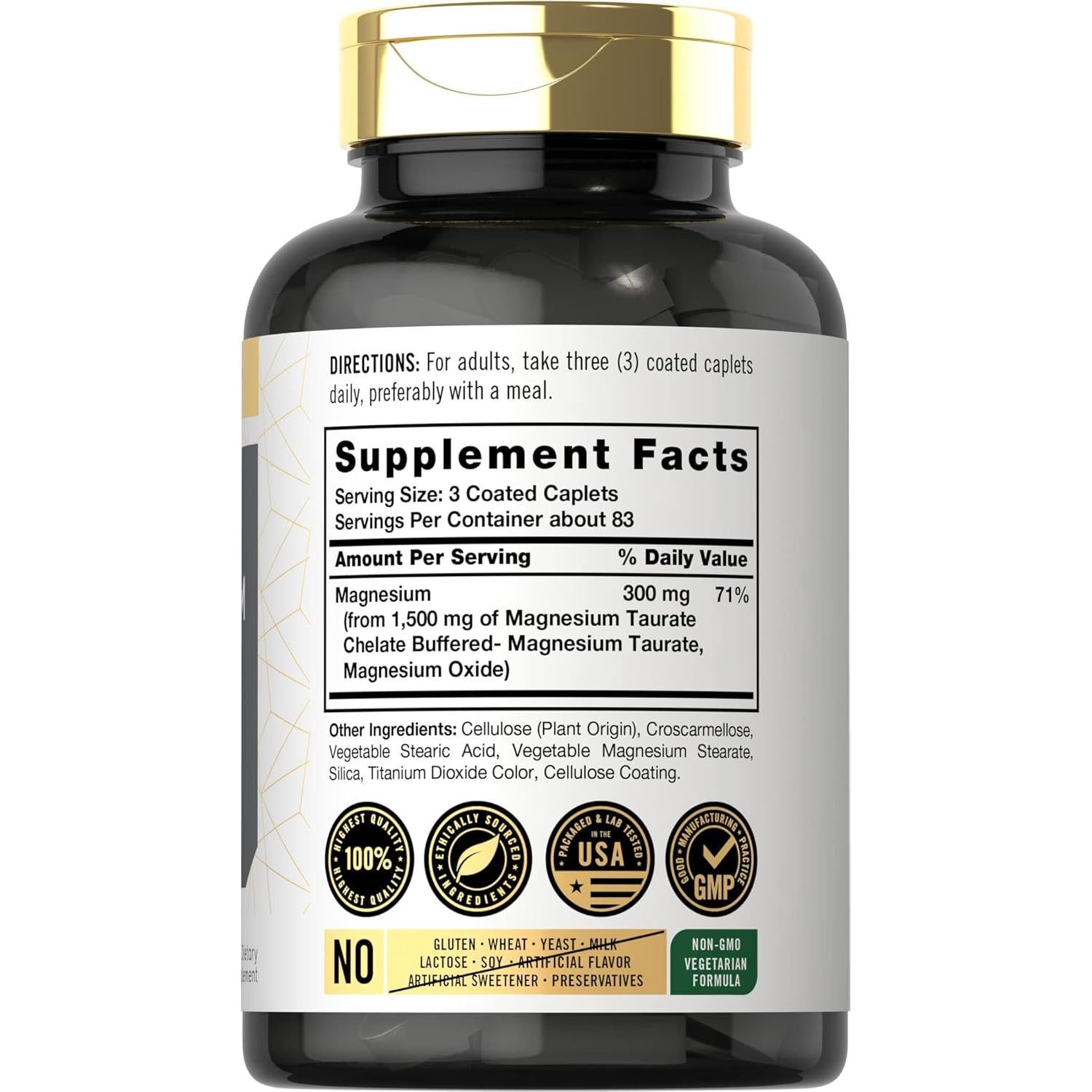 Carlyle Taurato de Magnesio 1500mg 250 Tabletas Vegetariano