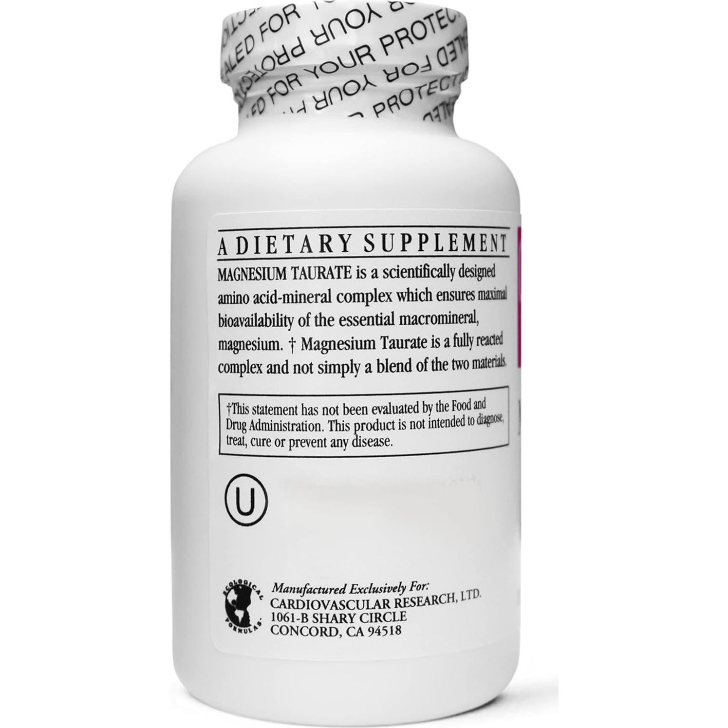 Taurato de Magnesio 125 mg - Investigación Cardiovascular - 360 Cápsulas Vegetarianas