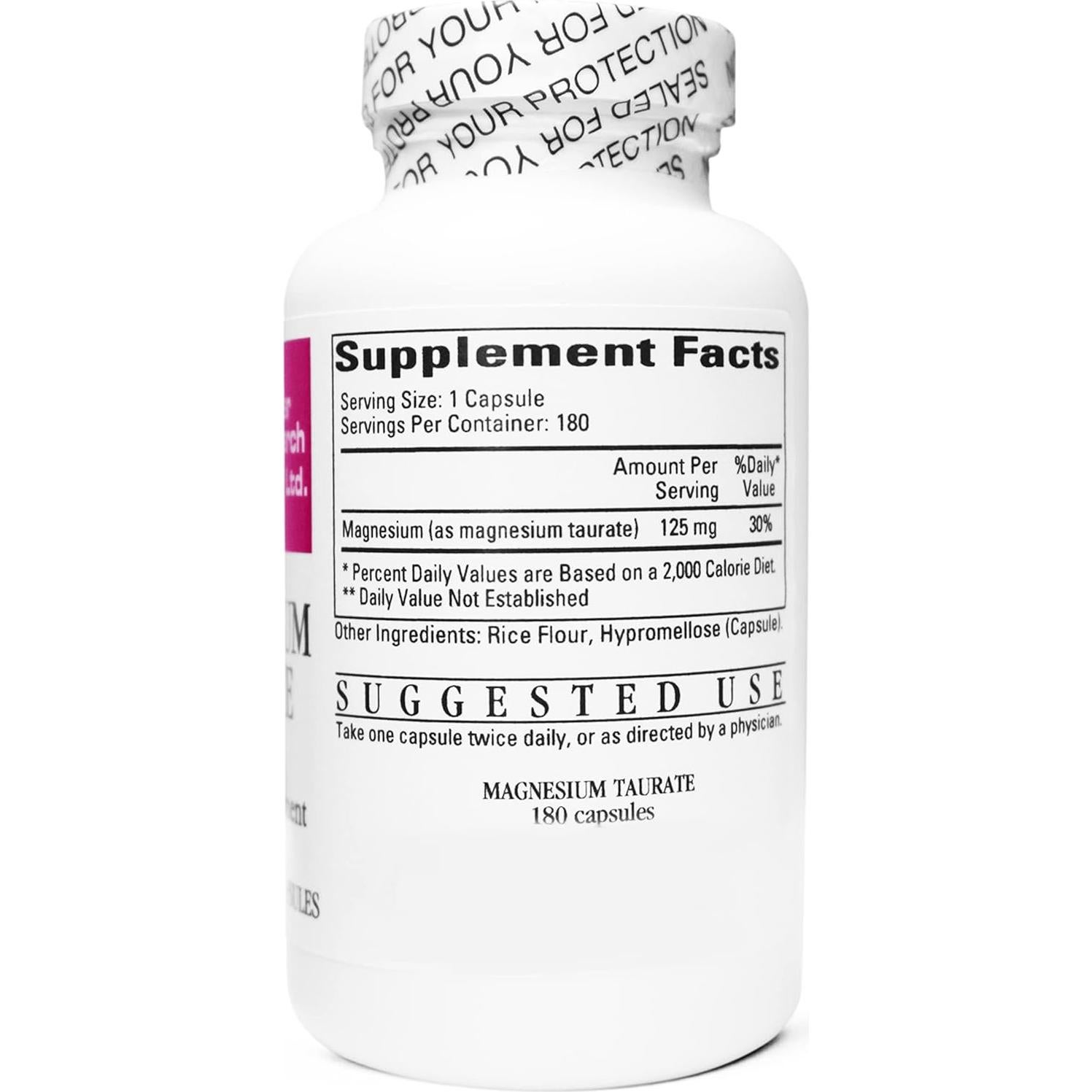 Taurato de Magnesio 125 mg - Investigación Cardiovascular - 360 Cápsulas Vegetarianas