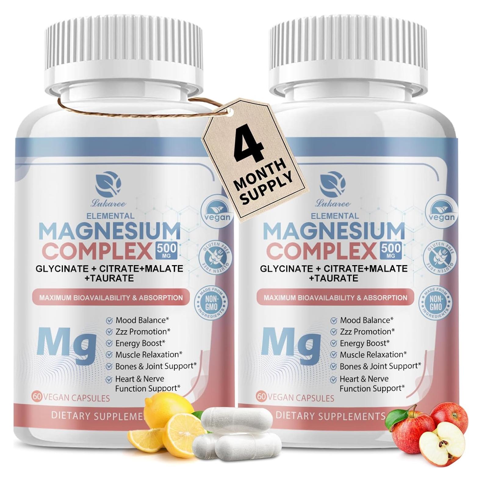 Suplemento de Magnesio Quelado Lukaree 500mg 120 Cápsulas Veganas