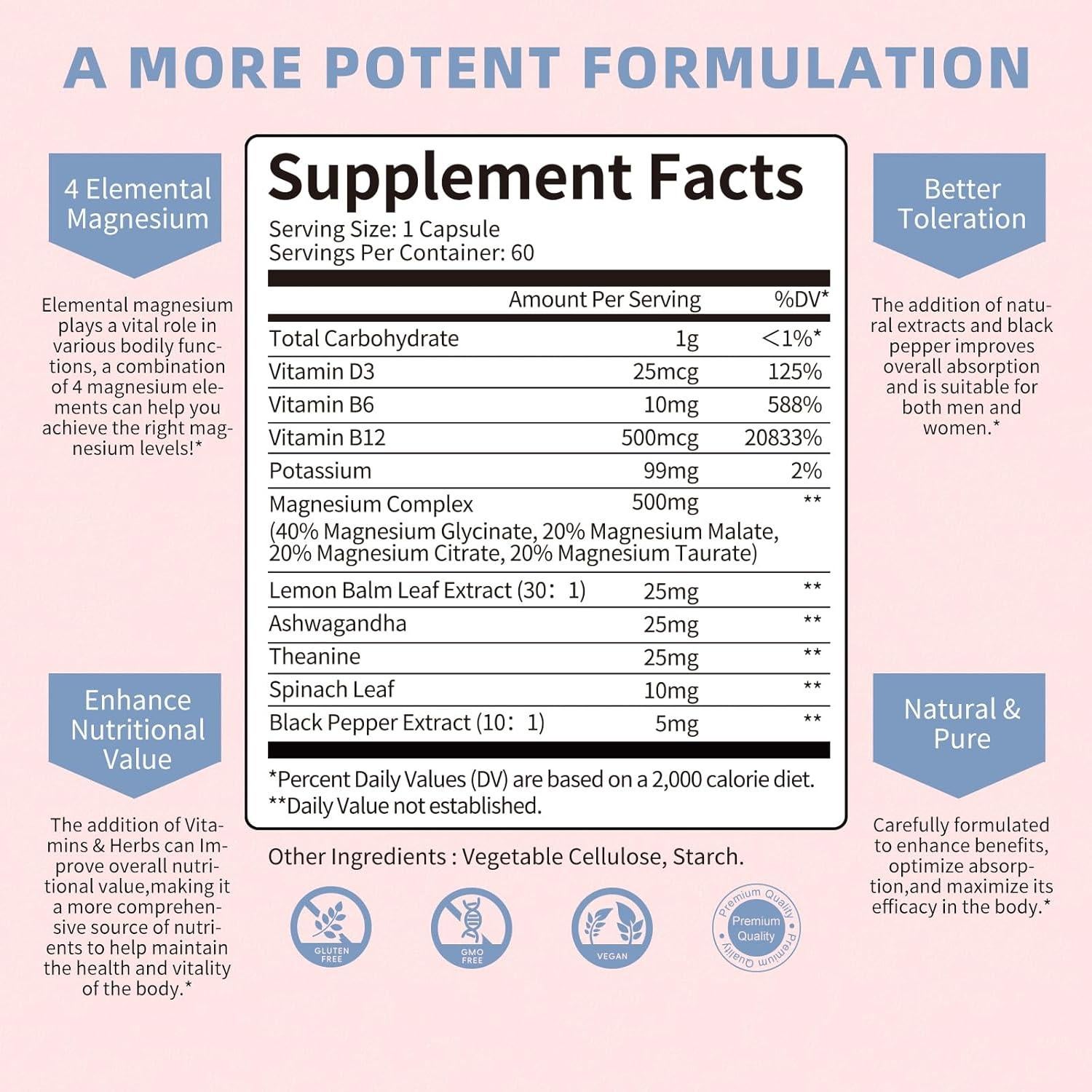 Suplemento de Magnesio Quelado Lukaree 500mg 120 Cápsulas Veganas