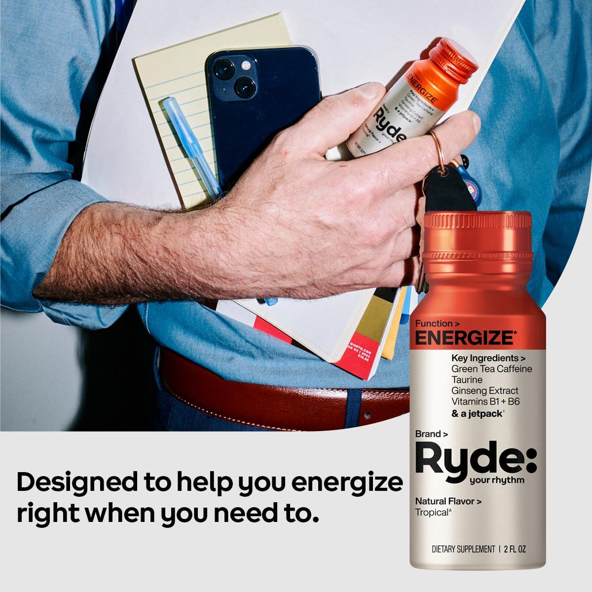 Ryde Energiza Shot Tropical | Cafeína Té Verde | 0 Calorías | 8 Unidades