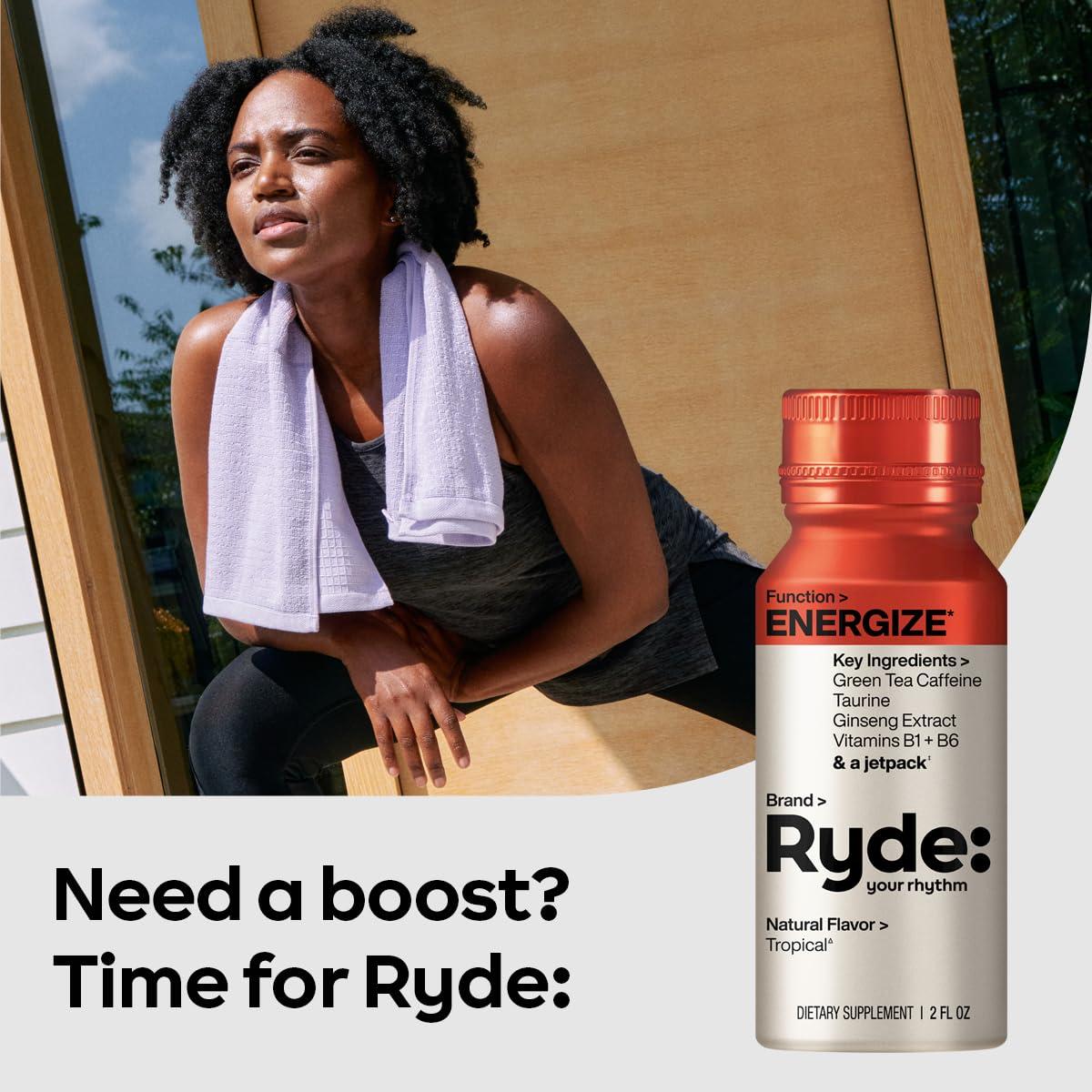 Ryde Energiza Shot Tropical | Cafeína Té Verde | 0 Calorías | 8 Unidades