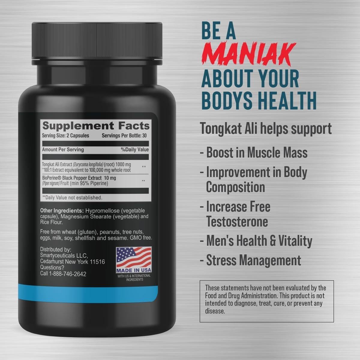 Cápsulas de Longjack Tongkat Ali VitaMANIAK 1000mg 60 unidades