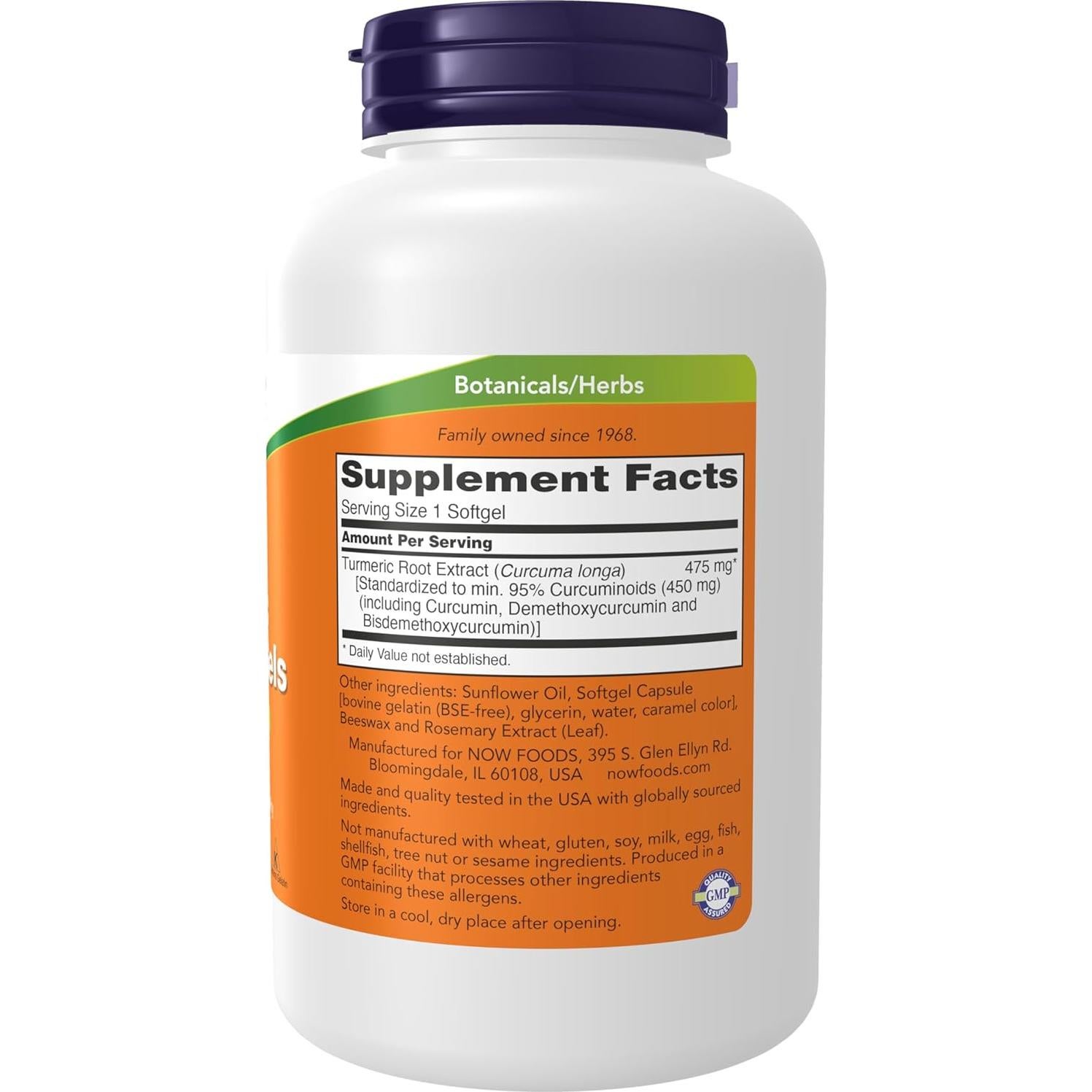 Suplemento Herbal NOW de Cúrcuma Curcumina 120 Softgels