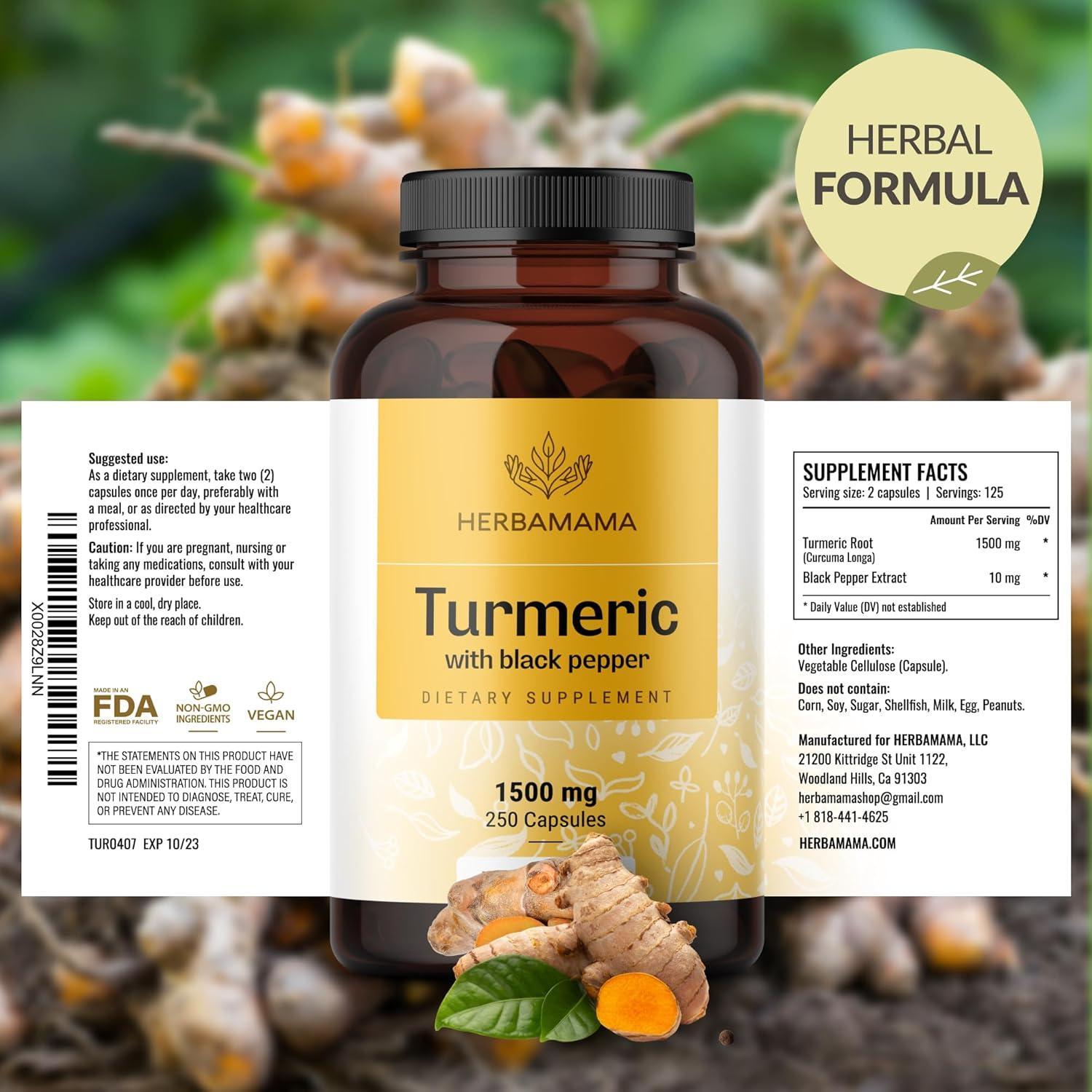 Cápsulas de Cúrcuma Curcumin Herbamama 1500mg 250 Caps