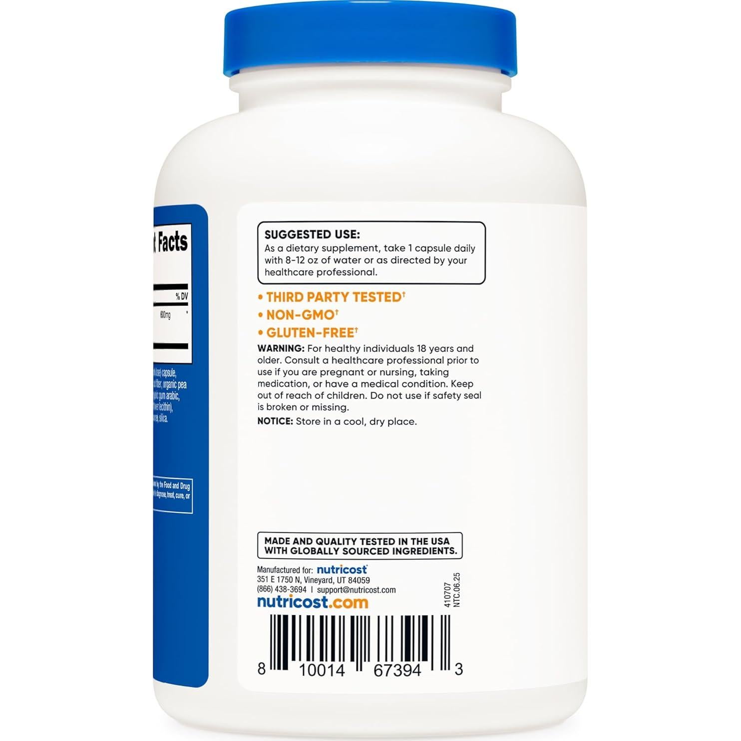Extracto de Alcachofa Nutricost 600mg - 240 Cápsulas Vegetarianas