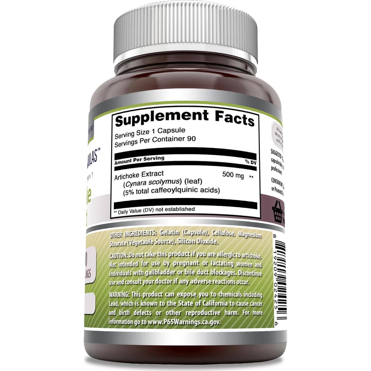 Suplemento de Alcachofa 500 Mg Nutrición Asombrosa - 90 Cápsulas