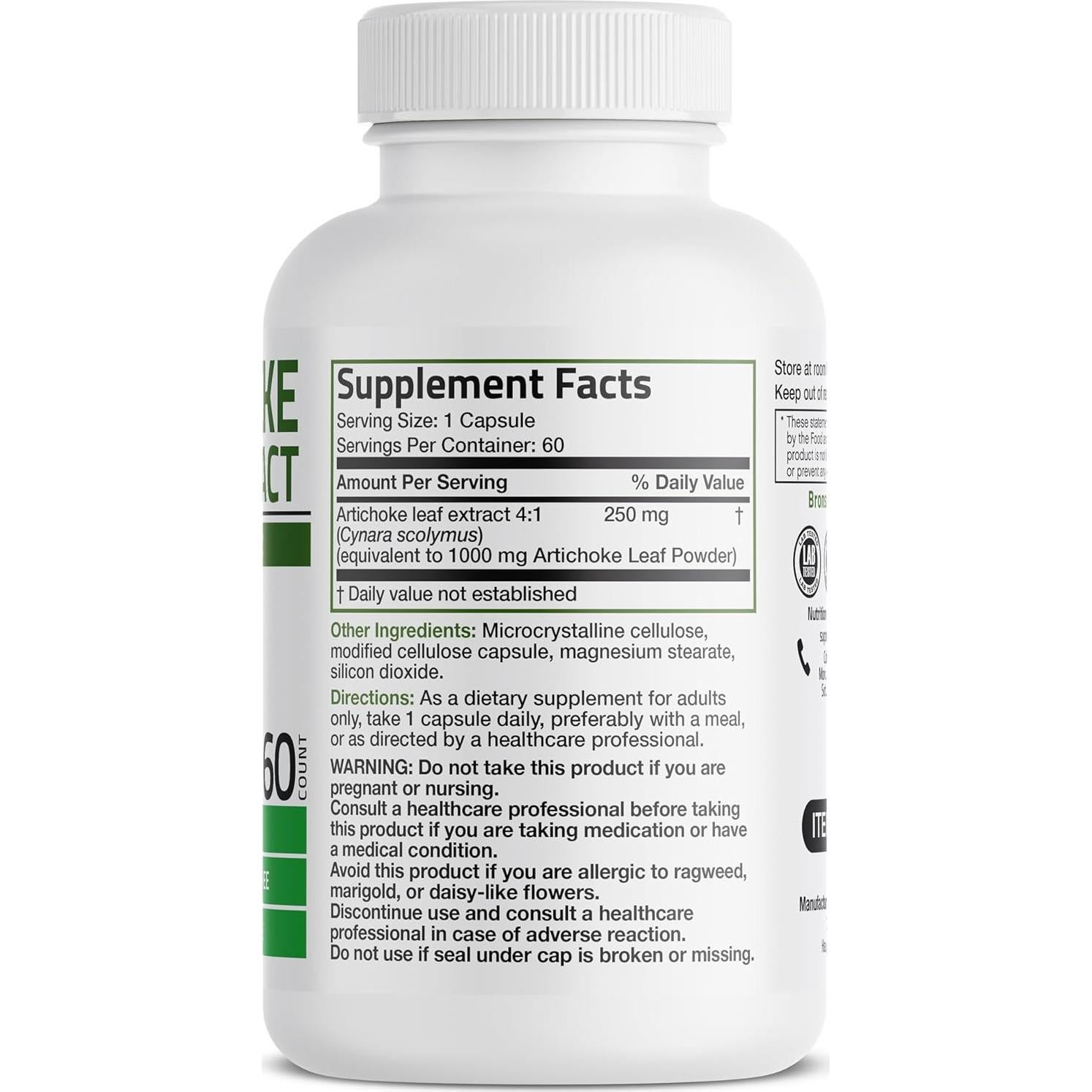 Bronson Extracto de Hoja de Alcachofa 1000 MG 60 Cápsulas Veganas