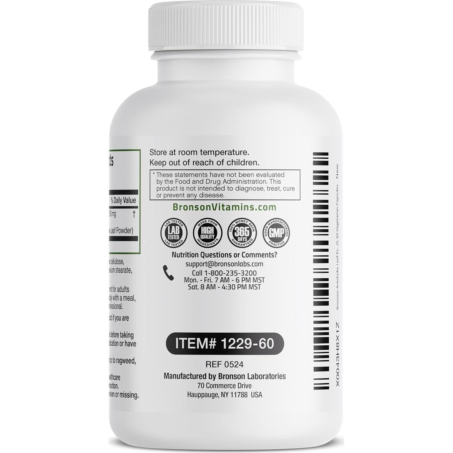 Bronson Extracto de Hoja de Alcachofa 1000 MG 60 Cápsulas Veganas