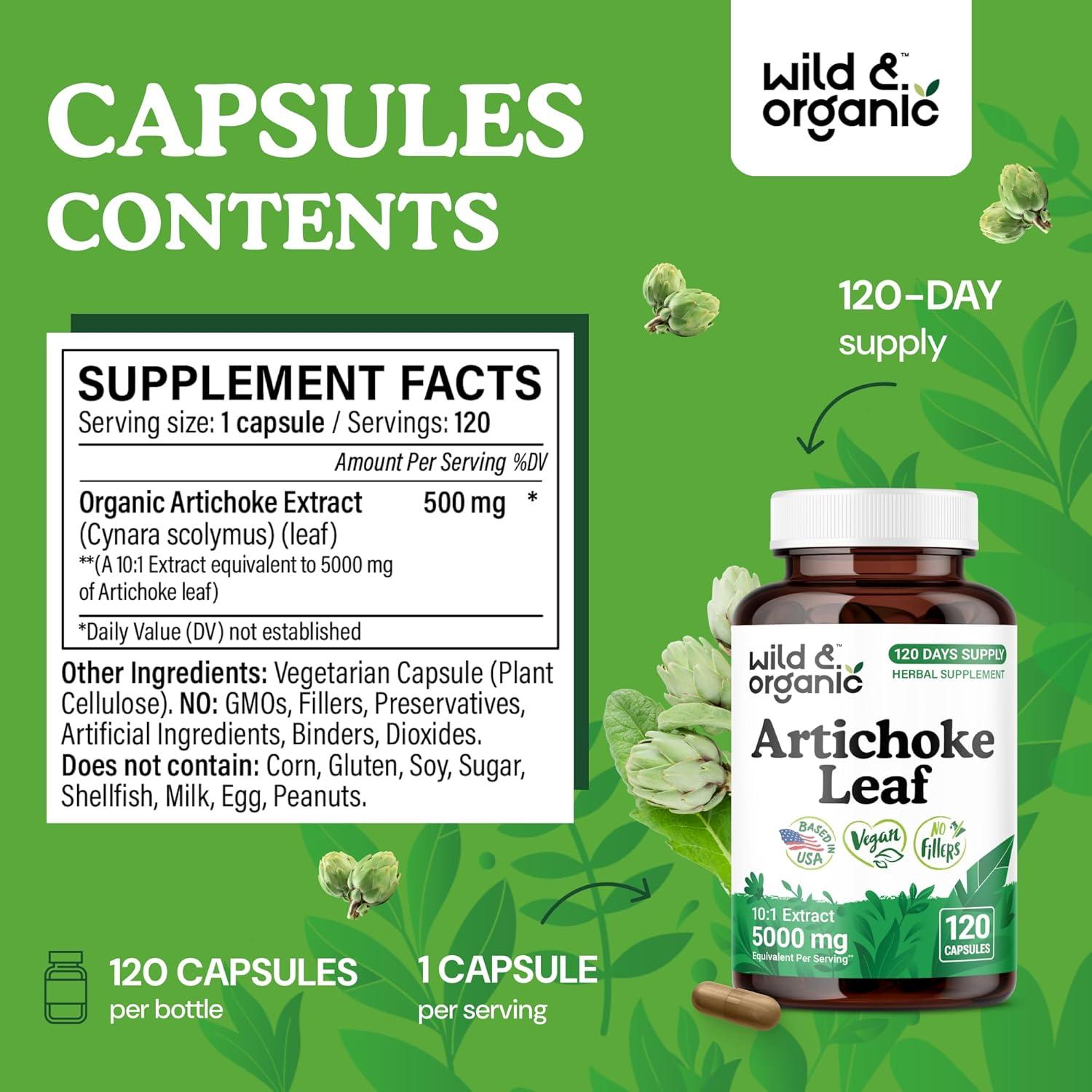 Cápsulas de Alcachofa Silvestre Orgánica 500 mg - 120 Caps