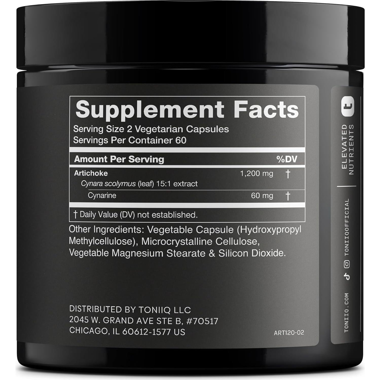 Extracto de Alcachofa Toniiq 15:1 120 Cápsulas Veganas 5% Cinarina