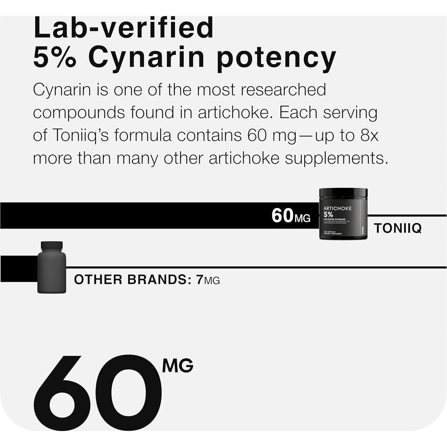 Extracto de Alcachofa Toniiq 15:1 120 Cápsulas Veganas 5% Cinarina