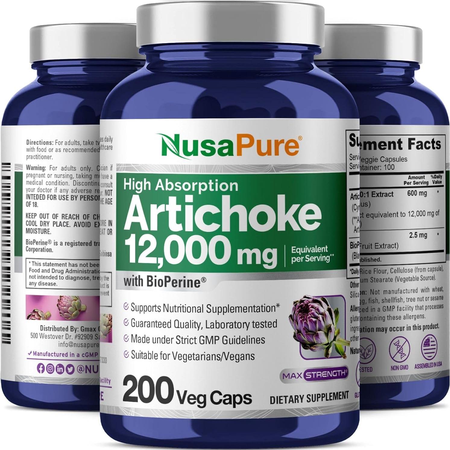 Extracto de Alcachofa NusaPure 600 mg 200 Cápsulas Veganas