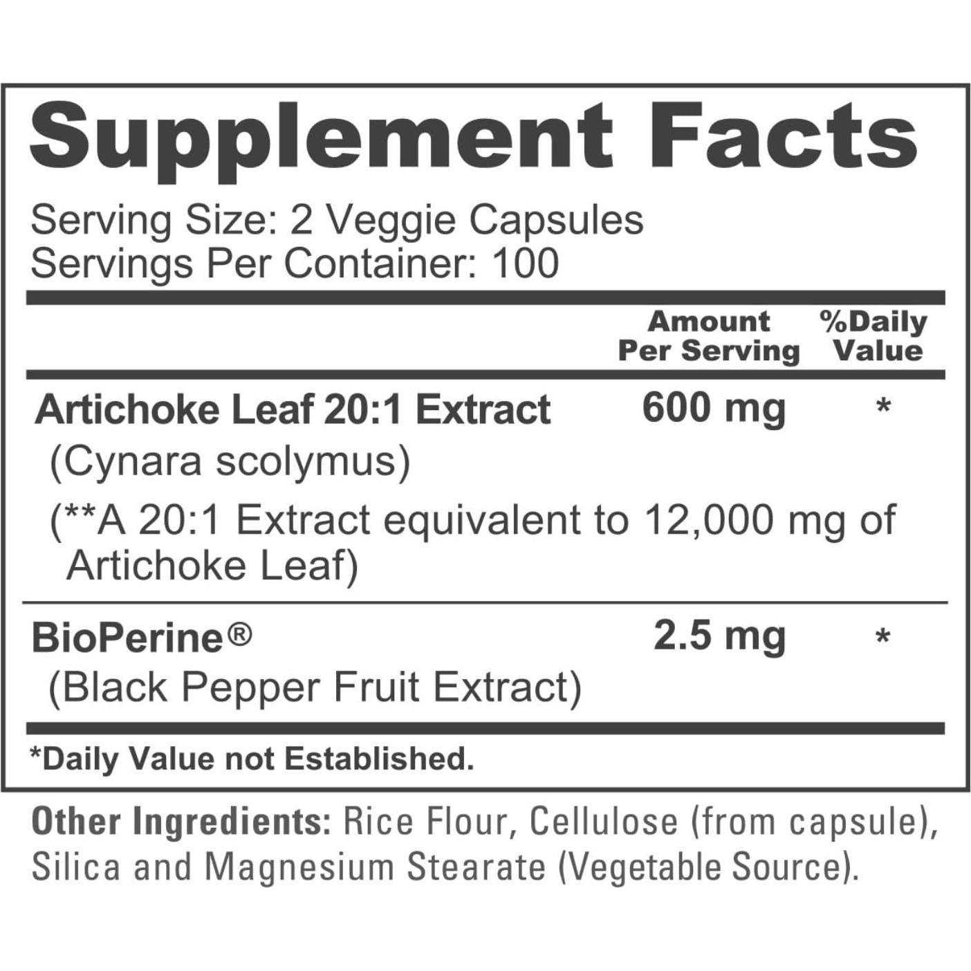Extracto de Alcachofa NusaPure 600 mg 200 Cápsulas Veganas