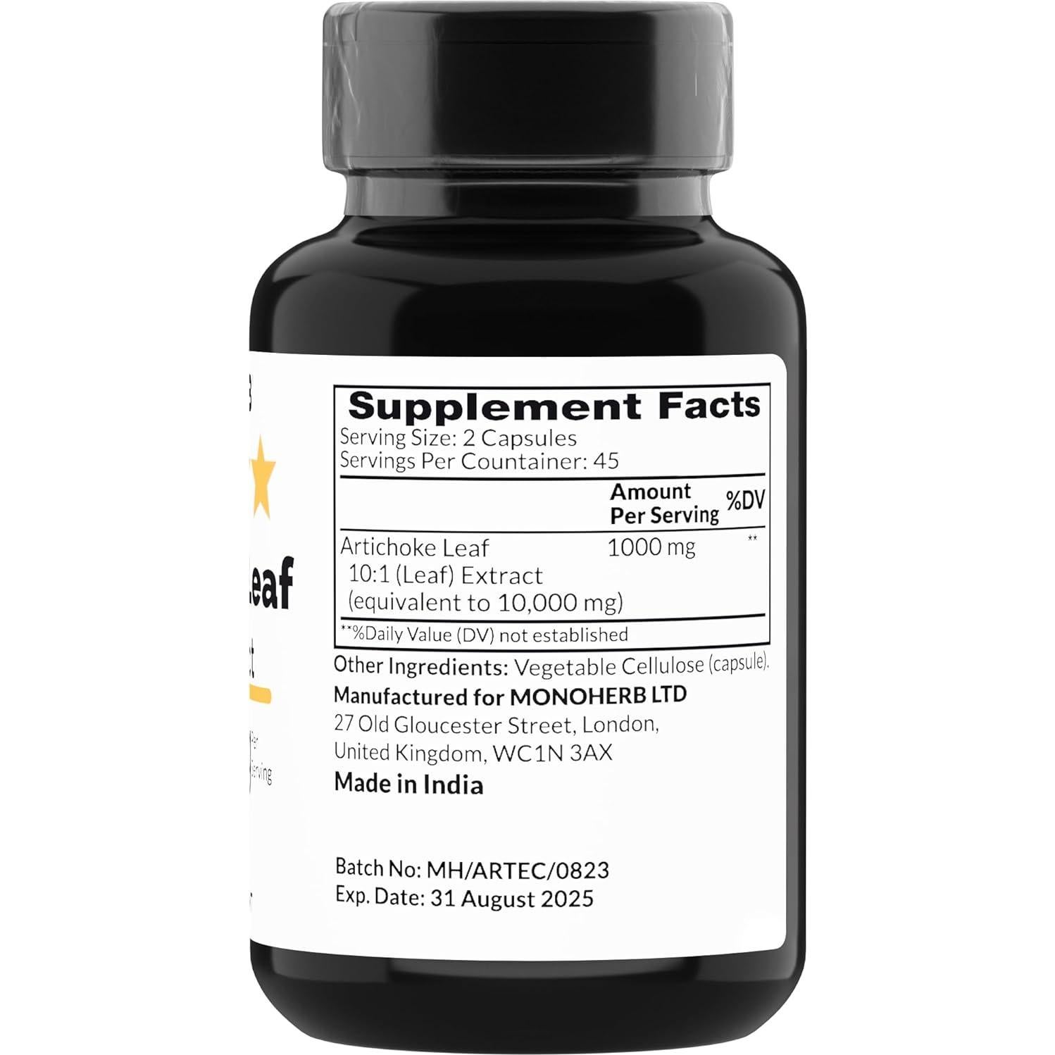 Extracto de Hoja de Alcachofa Monoherb 1000 mg - 90 Cápsulas Vegetarianas