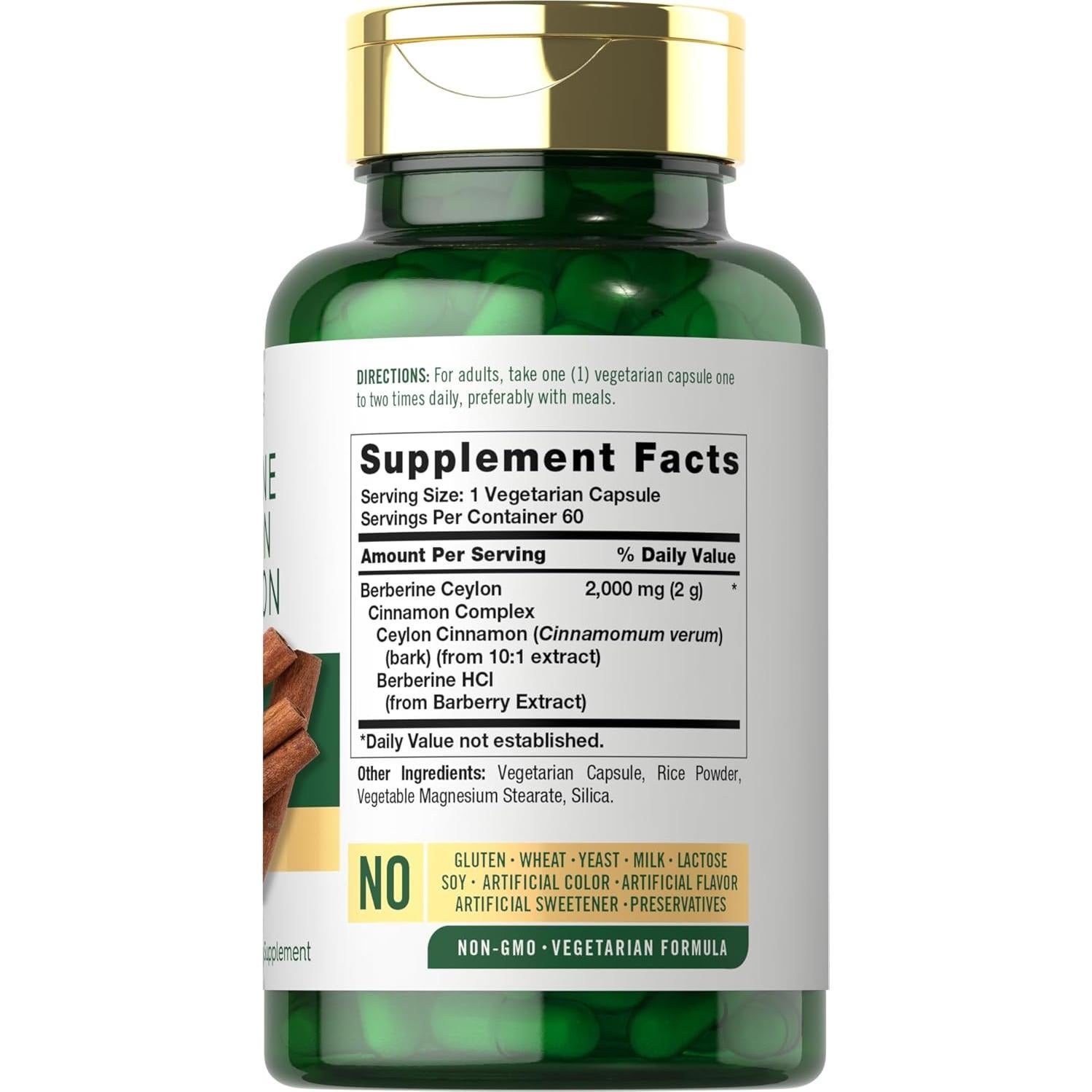 Cápsulas Vegetarianas de Berberina y Canela Carlyle 2000mg - 60 Unidades