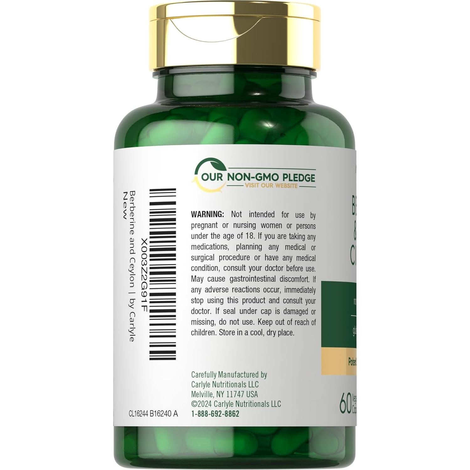 Cápsulas Vegetarianas de Berberina y Canela Carlyle 2000mg - 60 Unidades