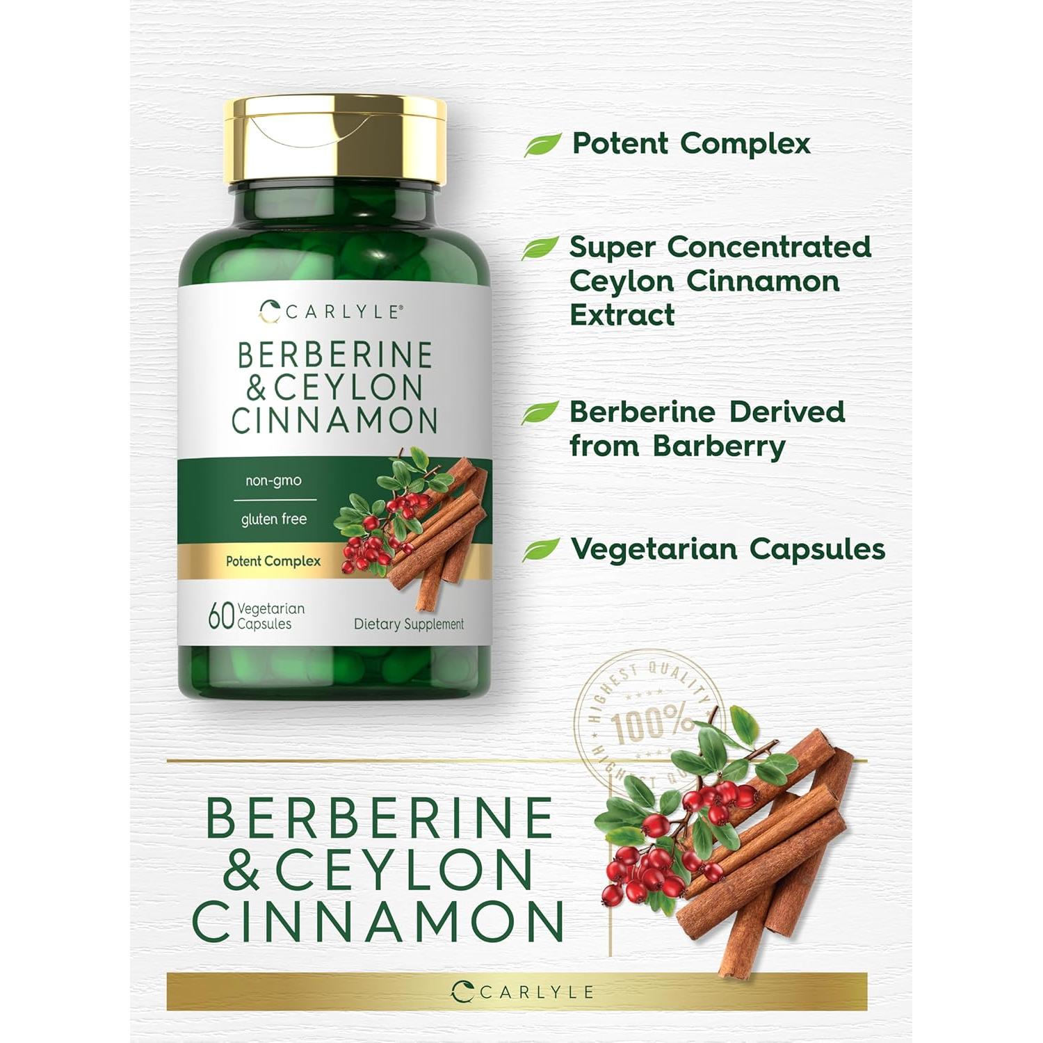 Cápsulas Vegetarianas de Berberina y Canela Carlyle 2000mg - 60 Unidades