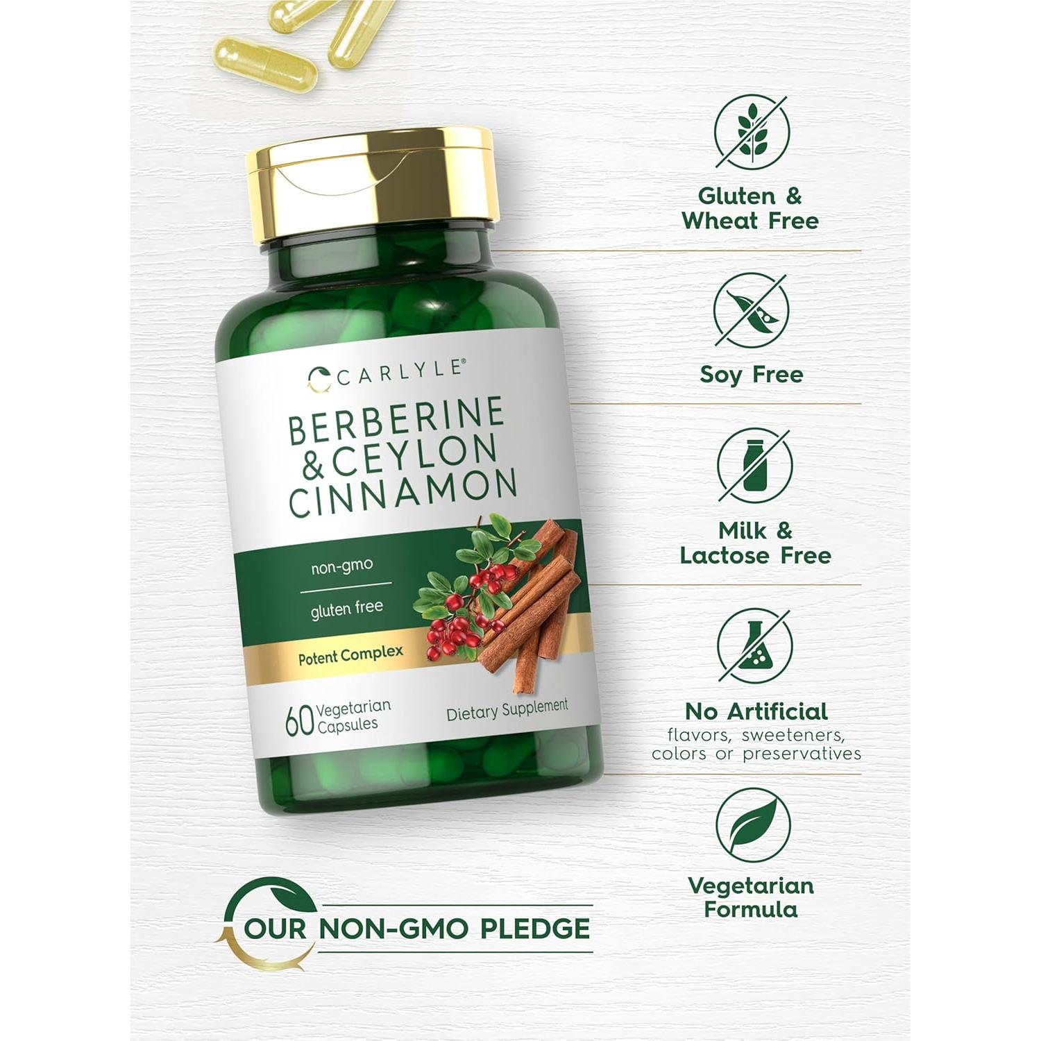 Cápsulas Vegetarianas de Berberina y Canela Carlyle 2000mg - 60 Unidades