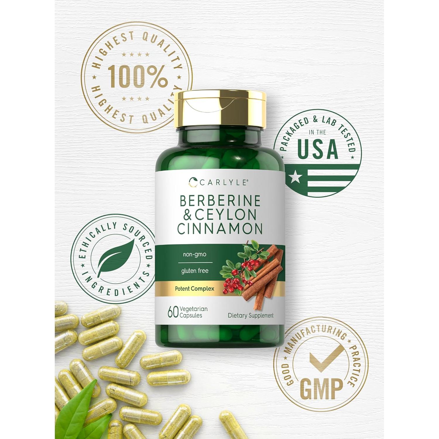 Cápsulas Vegetarianas de Berberina y Canela Carlyle 2000mg - 60 Unidades