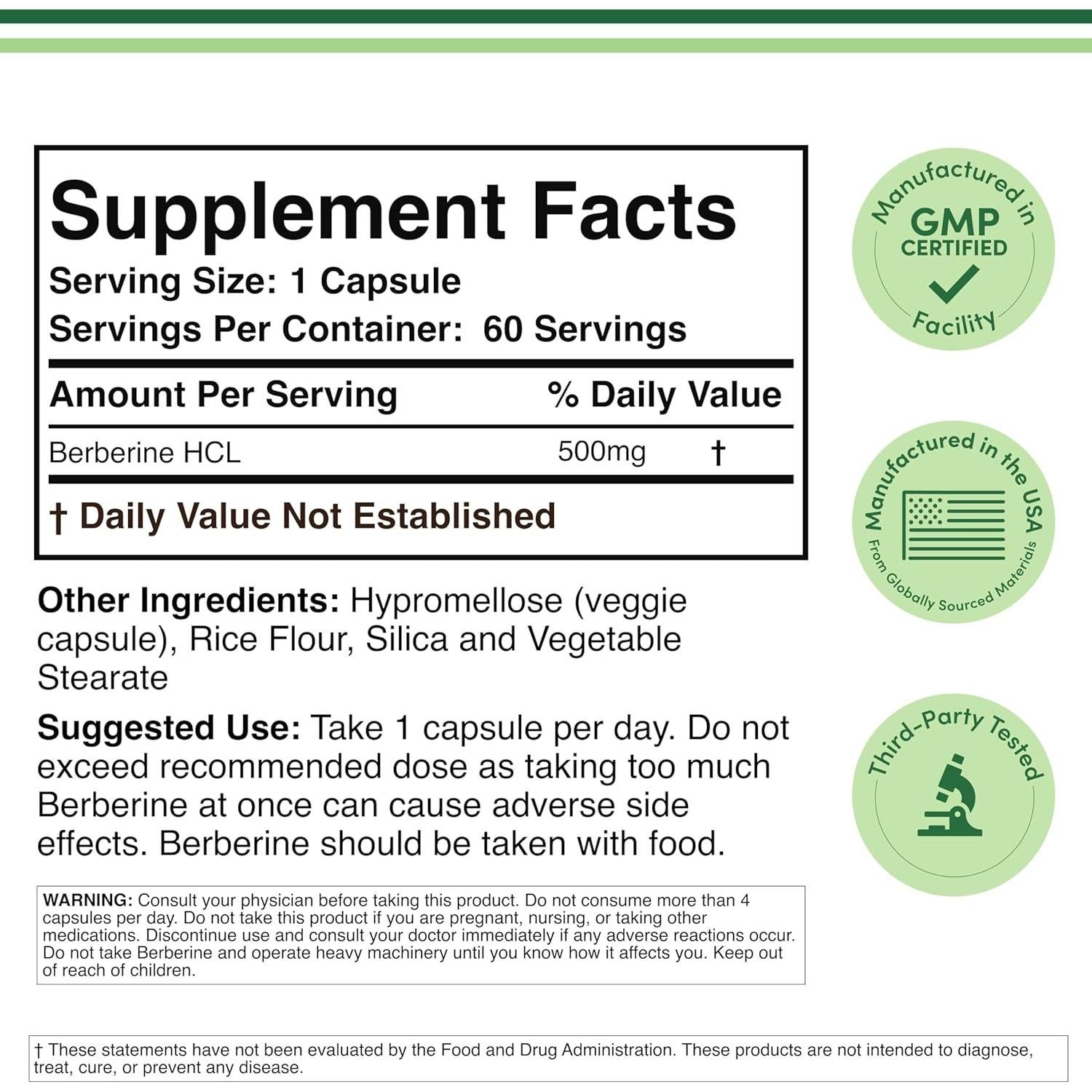 Suplemento de Berberina 500mg Double Wood - 60 Cápsulas Veganas