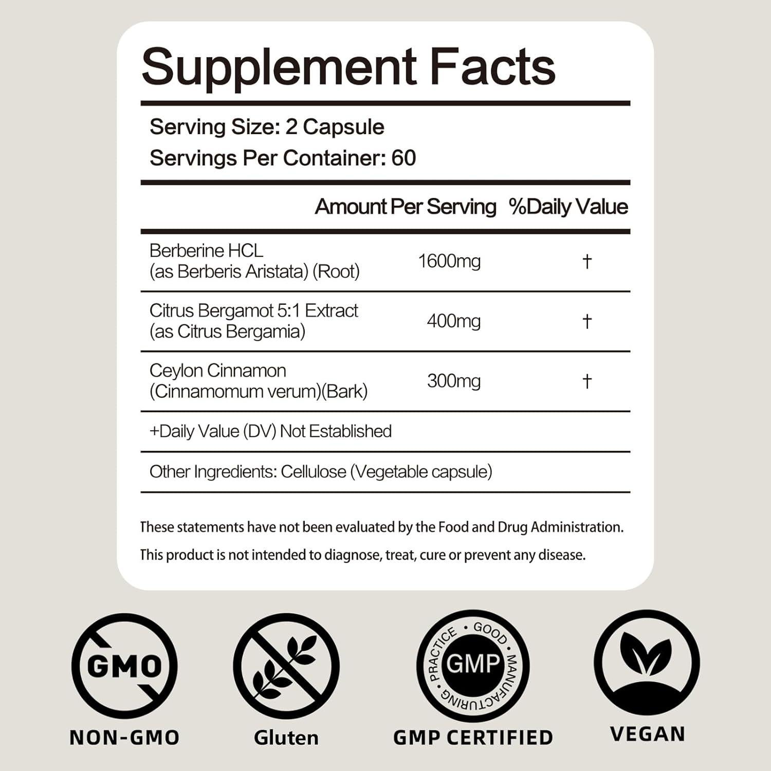 Suplemento de Berberina con Canela de Ceilán - 120 Cápsulas Veganas
