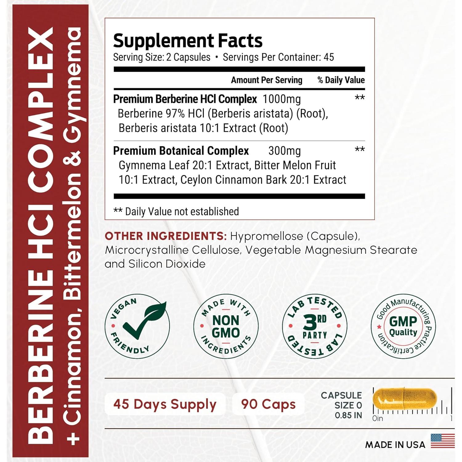 Suplemento de Berberina ForestLeaf 1300mg - 90 Cápsulas