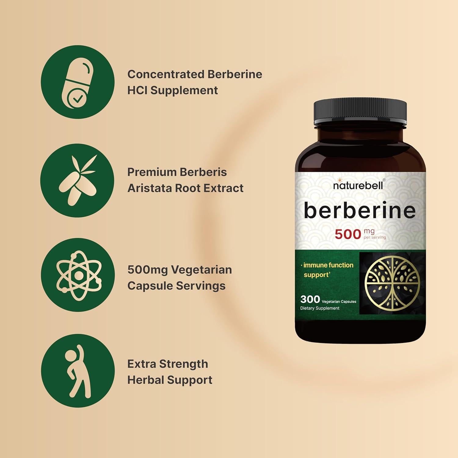 Suplemento de Berberina NatureBell 500mg - 300 Cápsulas Veganas