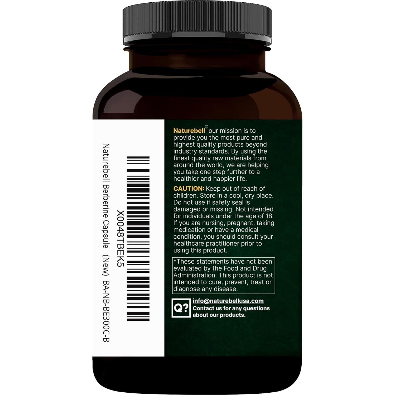Suplemento de Berberina NatureBell 500mg - 300 Cápsulas Veganas