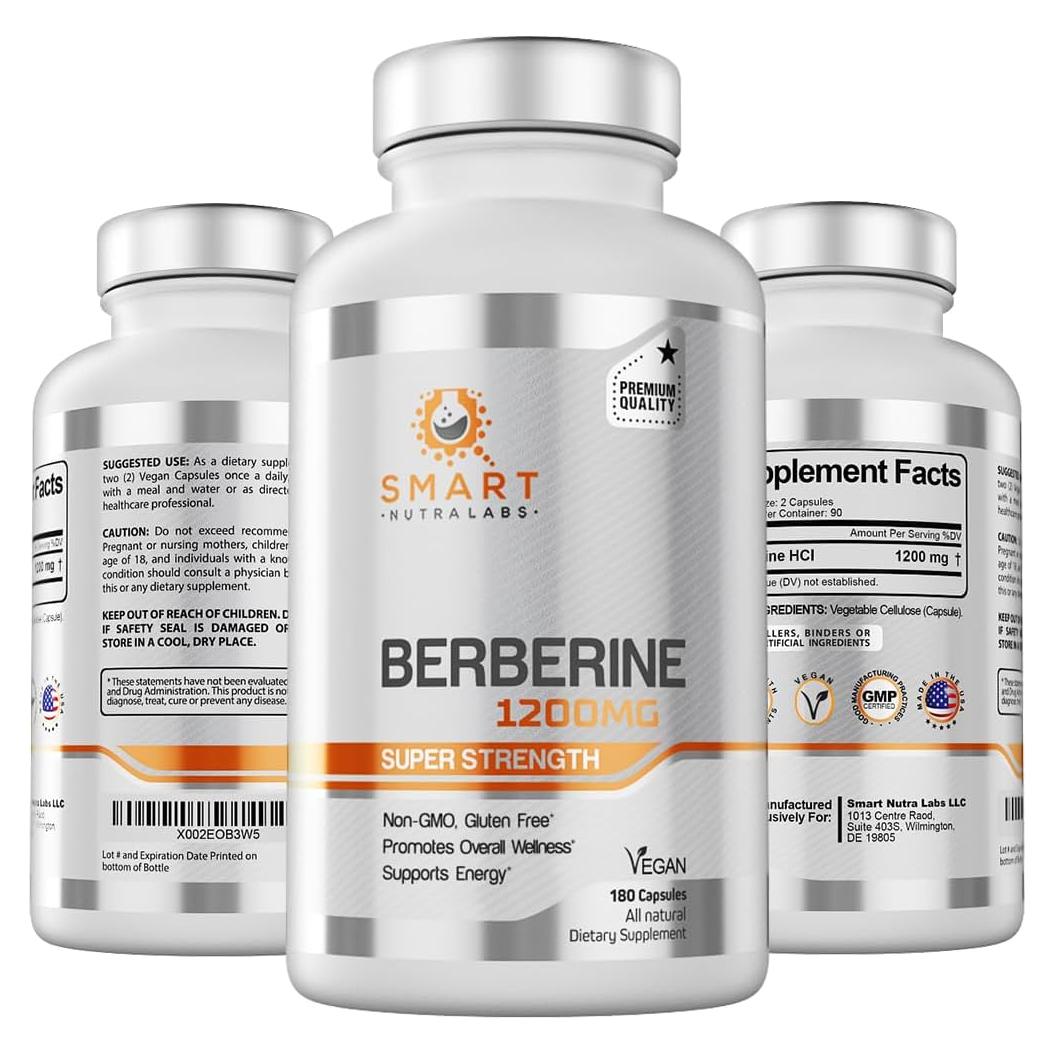 Suplemento de Berberina HCL 1200mg Smart Nutra Labs 180 Cápsulas Veganas