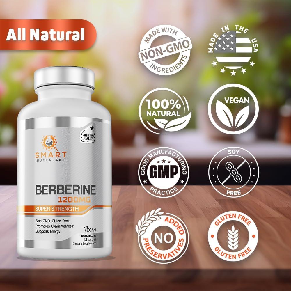 Suplemento de Berberina HCL 1200mg Smart Nutra Labs 180 Cápsulas Veganas