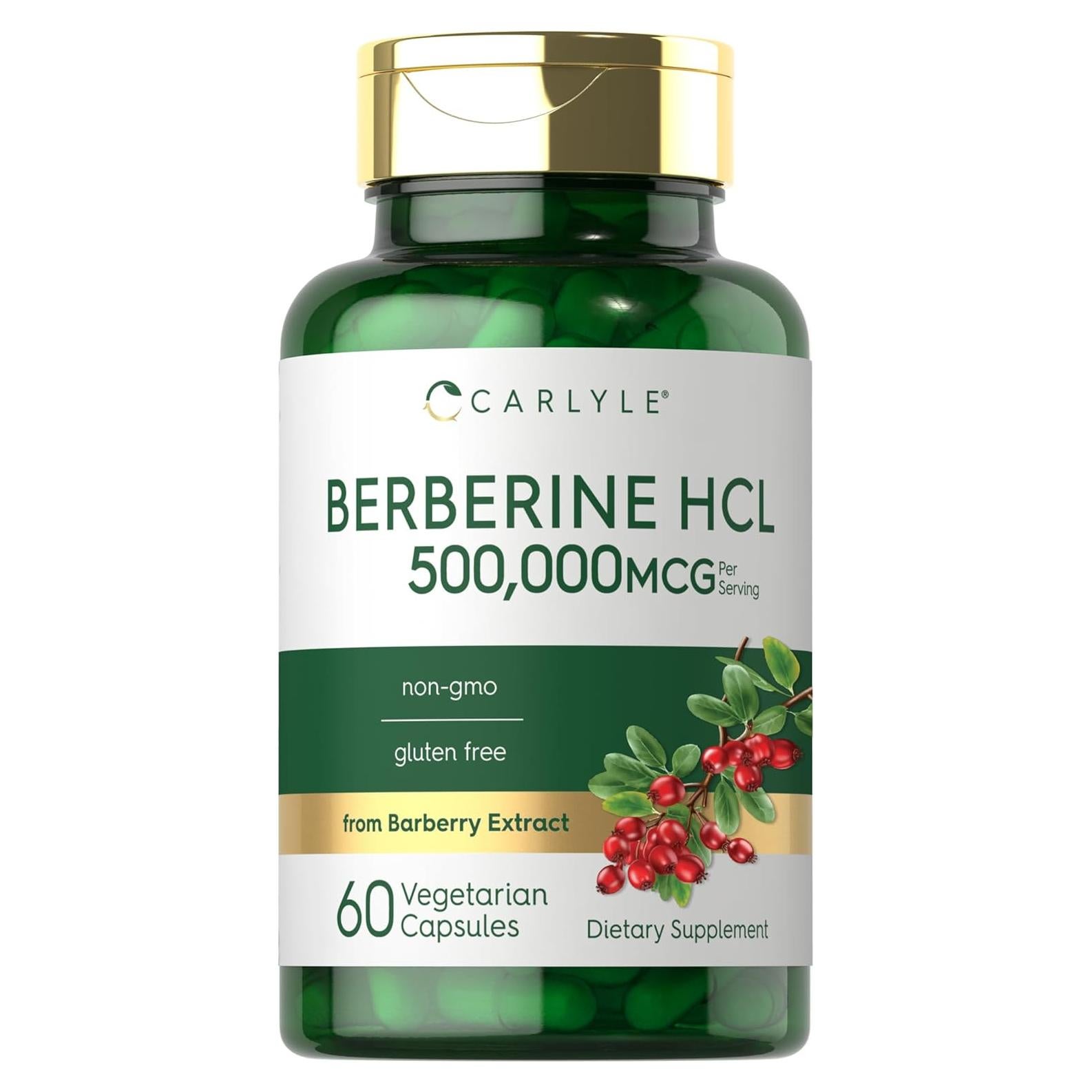 Suplemento de Berberina HCL Carlyle 500 mg 60 Cápsulas Vegetarianas
