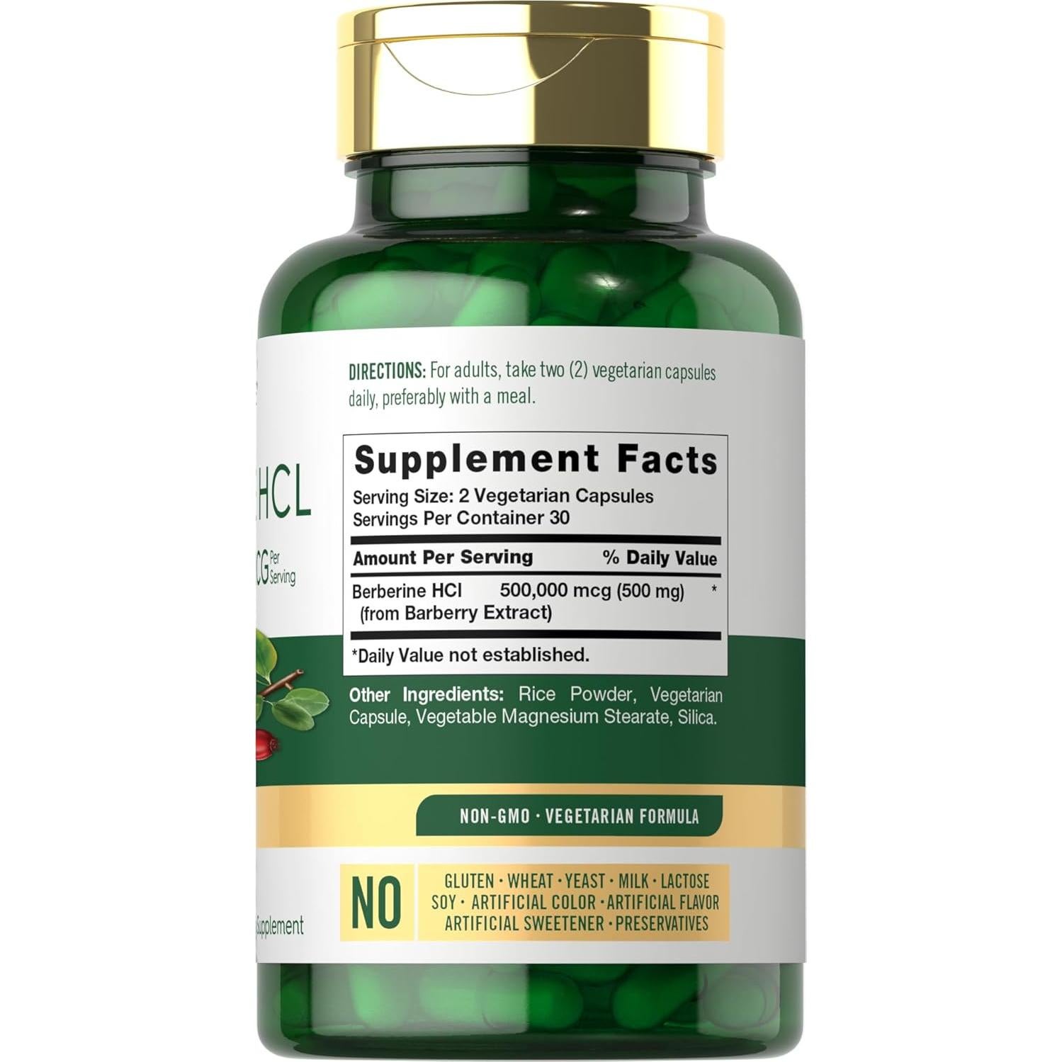 Suplemento de Berberina HCL Carlyle 500 mg 60 Cápsulas Vegetarianas